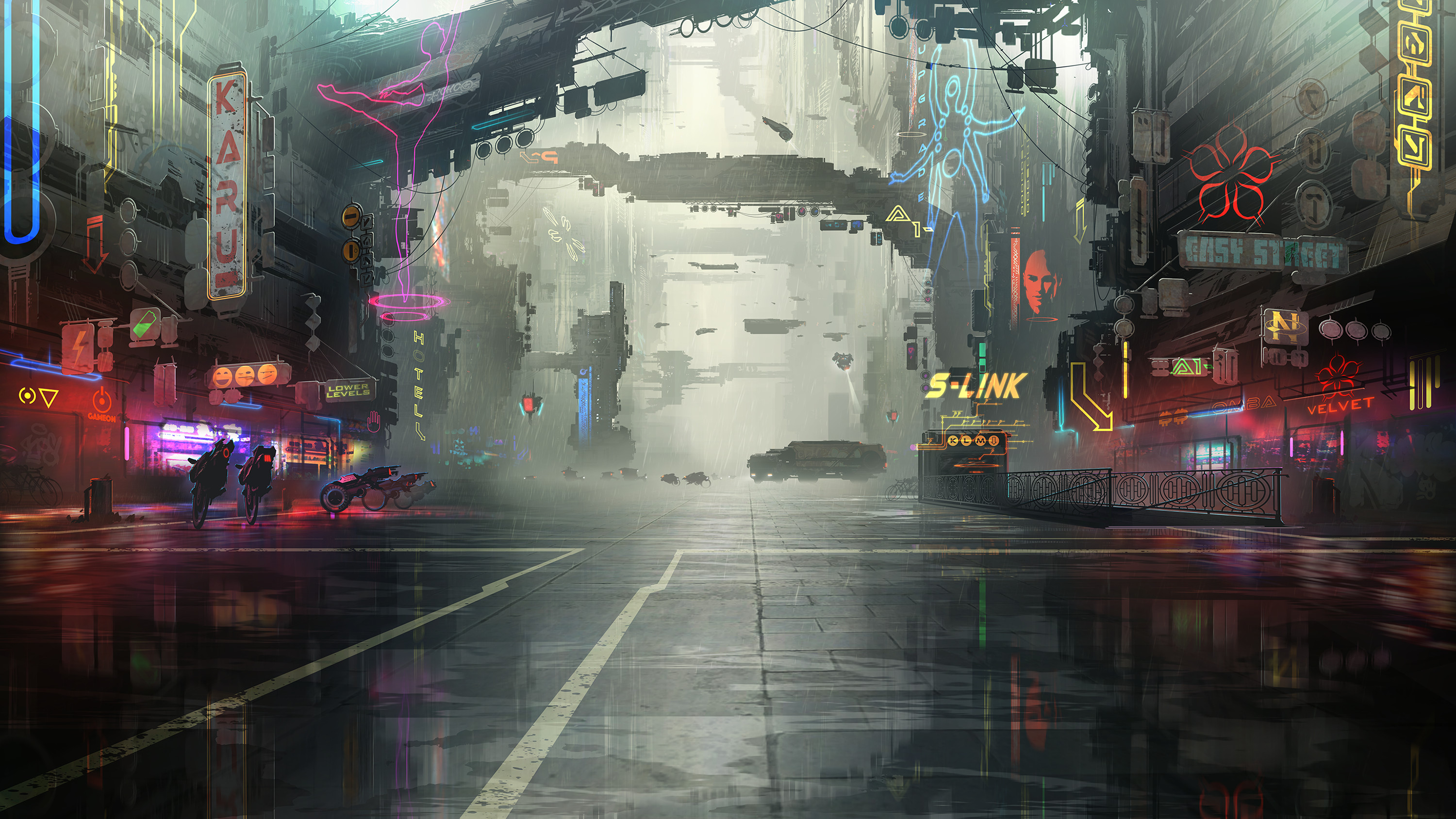 Hardy Fowler Futuristic City Cyberpunk Neon Sign Neon Lights 3000x1688