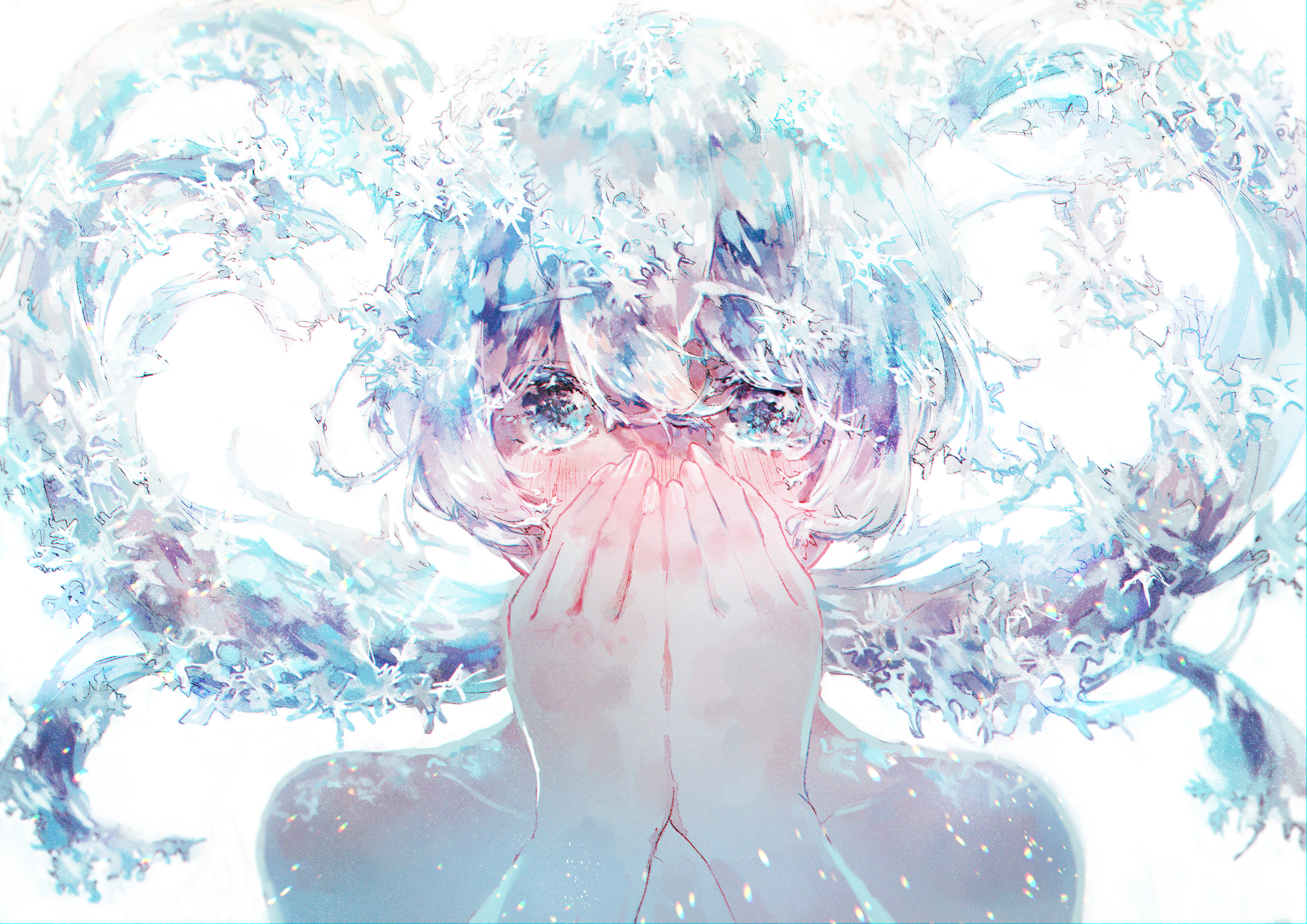 Anime Anime Girls Aqua Eyes Short Hair White Background Looking At Viewer Water Splashes Water Drops 4093x2894