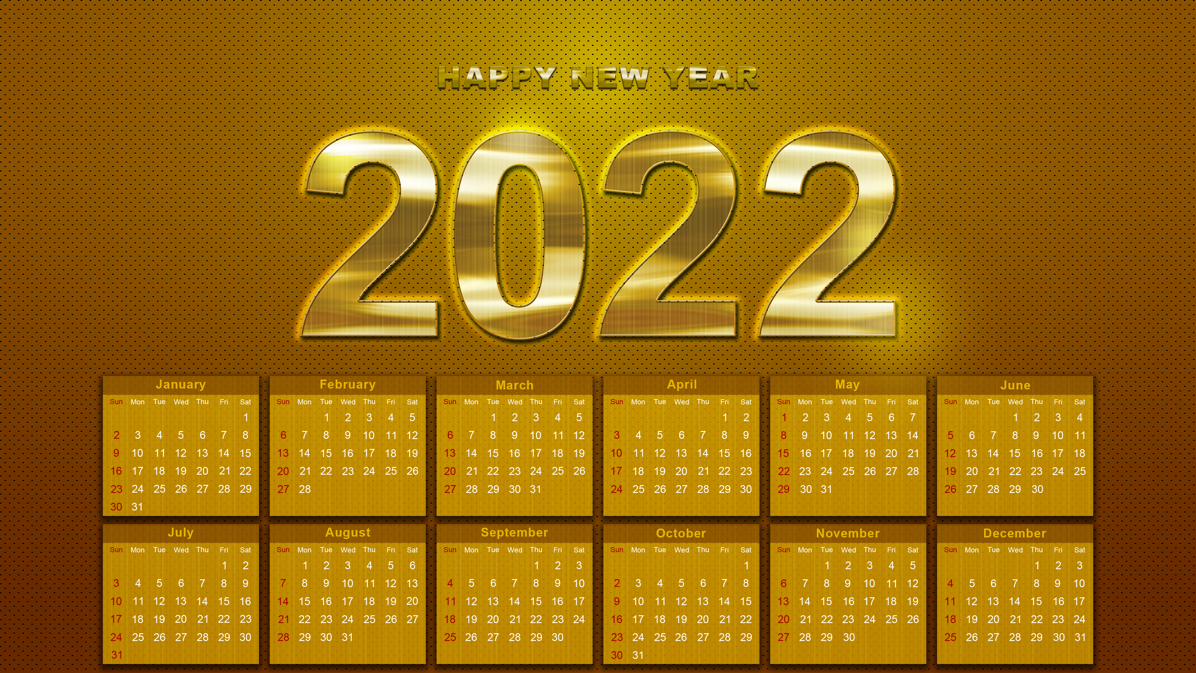 2022 Year Happy New Year Calendar 4000x2250