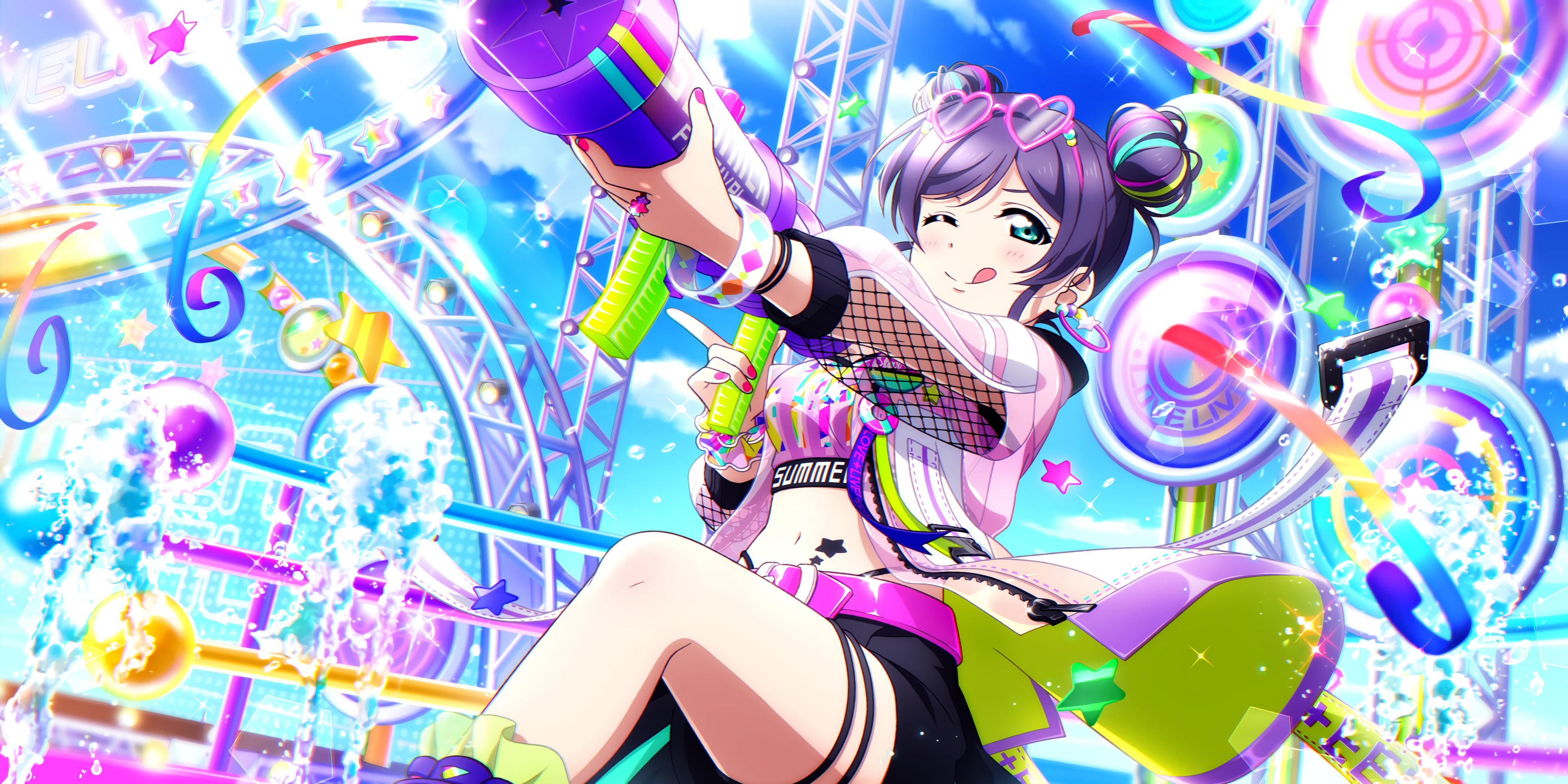 Love Live Love Live Series Toujou Nozomi Anime Girls Anime Colorful Painted Nails Pink Nails One Eye 3600x1800