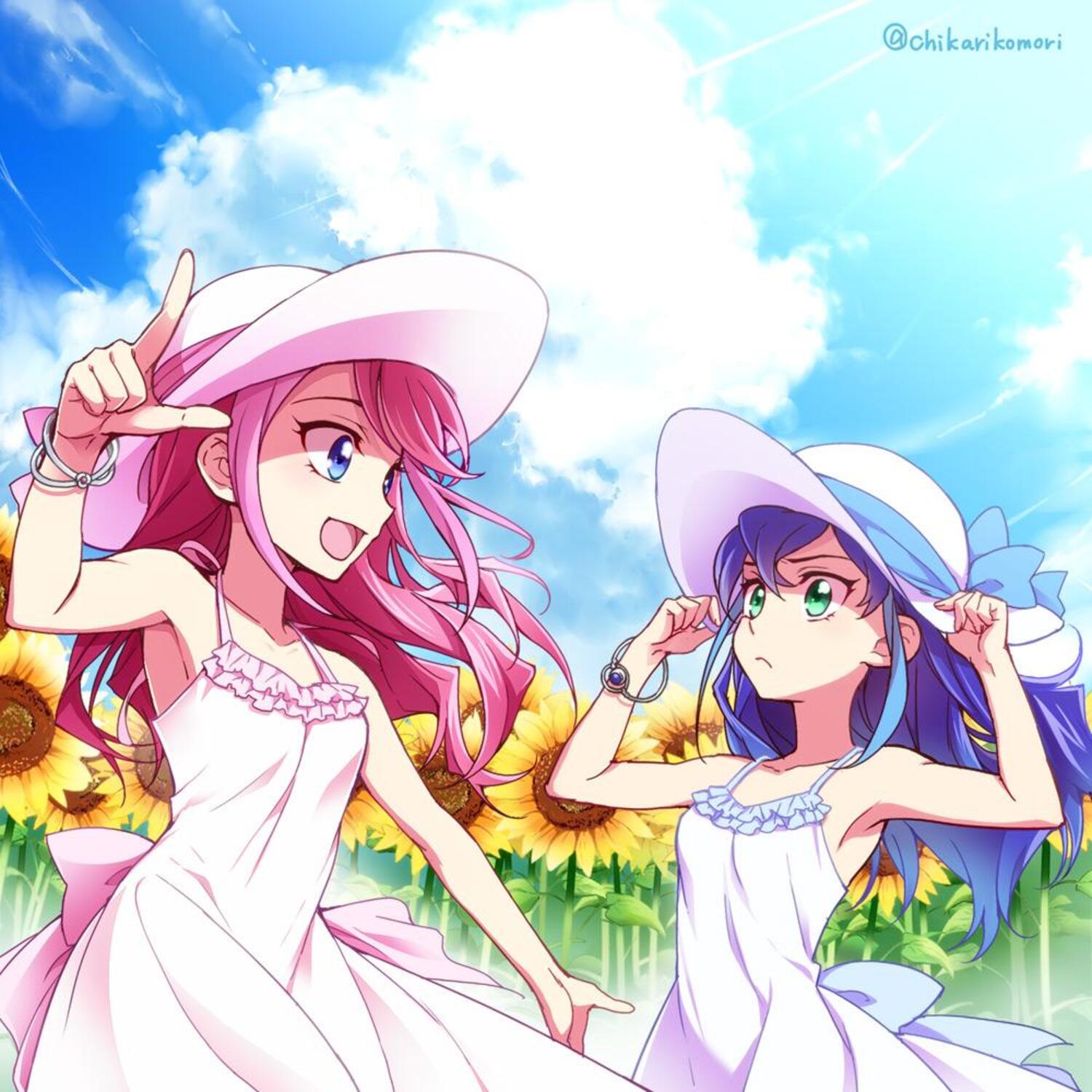 Anime Anime Girls Hat Yu Gi Oh Yu Gi Oh ARC V Hiiragi Yuzu Serena Yu Gi Oh Long Hair Pink Hair Blue  1500x1500