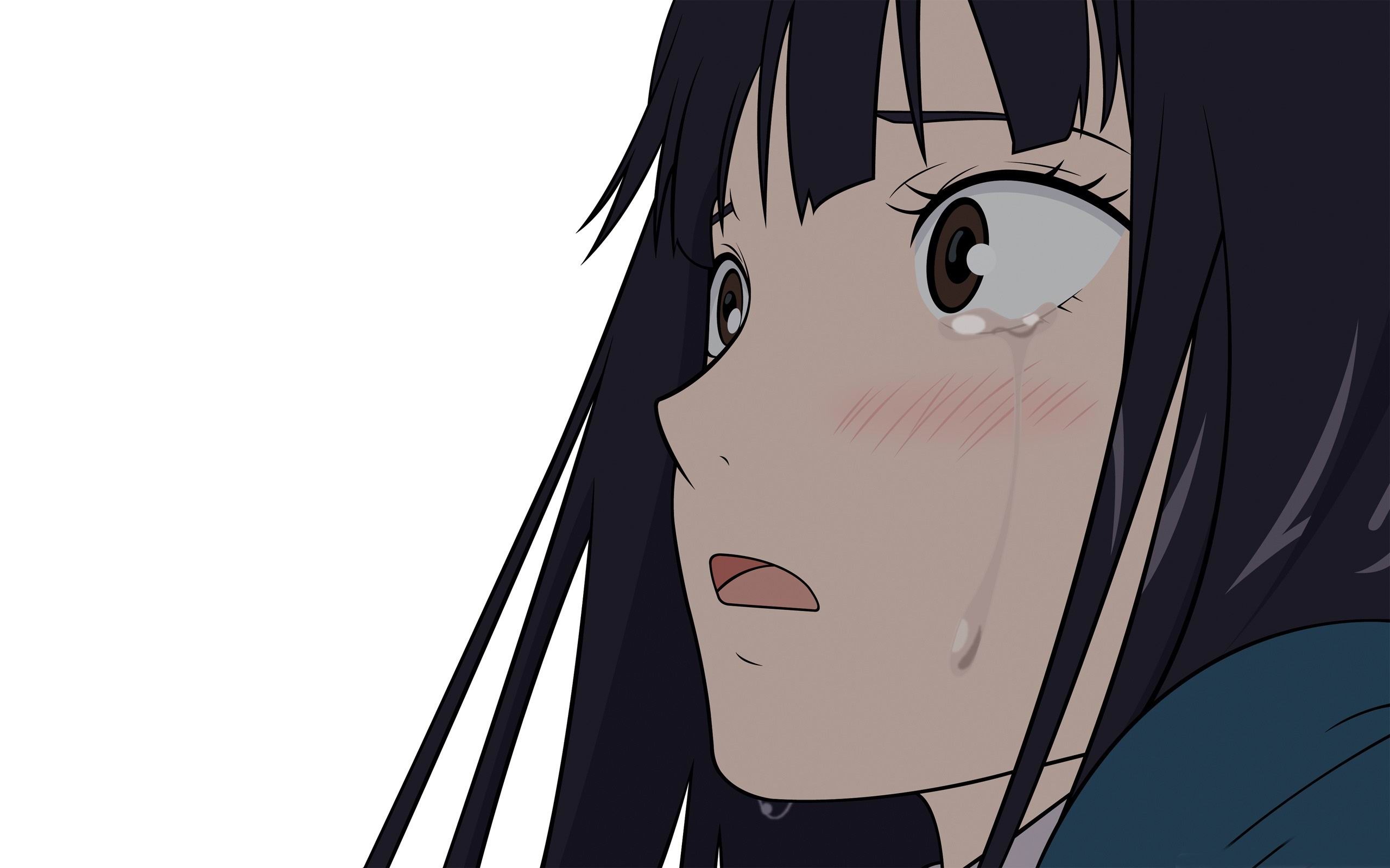 Crying Anime Girls Sad Tears Closeup Brown Eyes Dark Hair Simple Background Face Anime 2560x1600