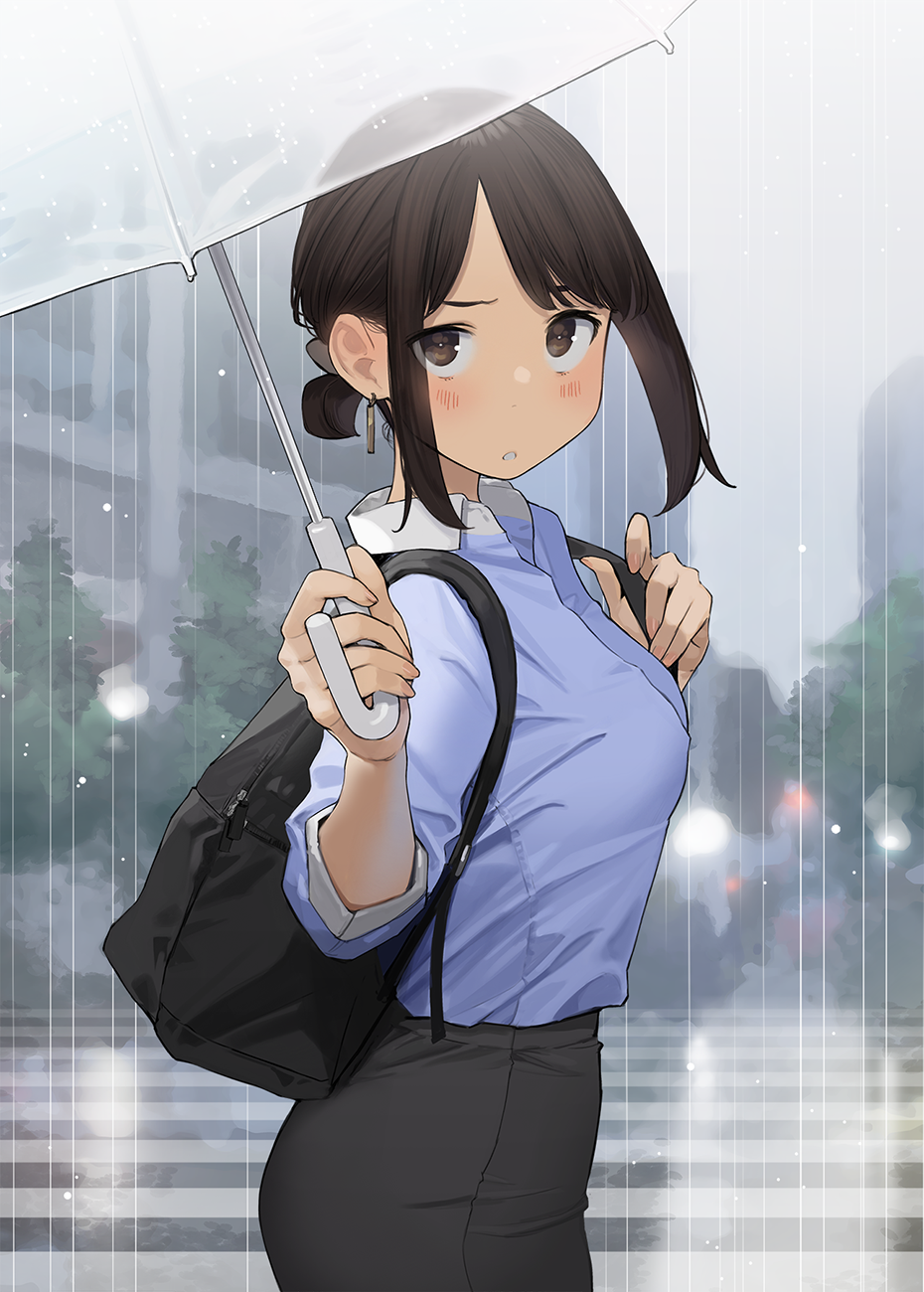 Anime Anime Girls Original Characters Ganbare Douki Chan Umbrella Rain Yomu Vertical 930x1300