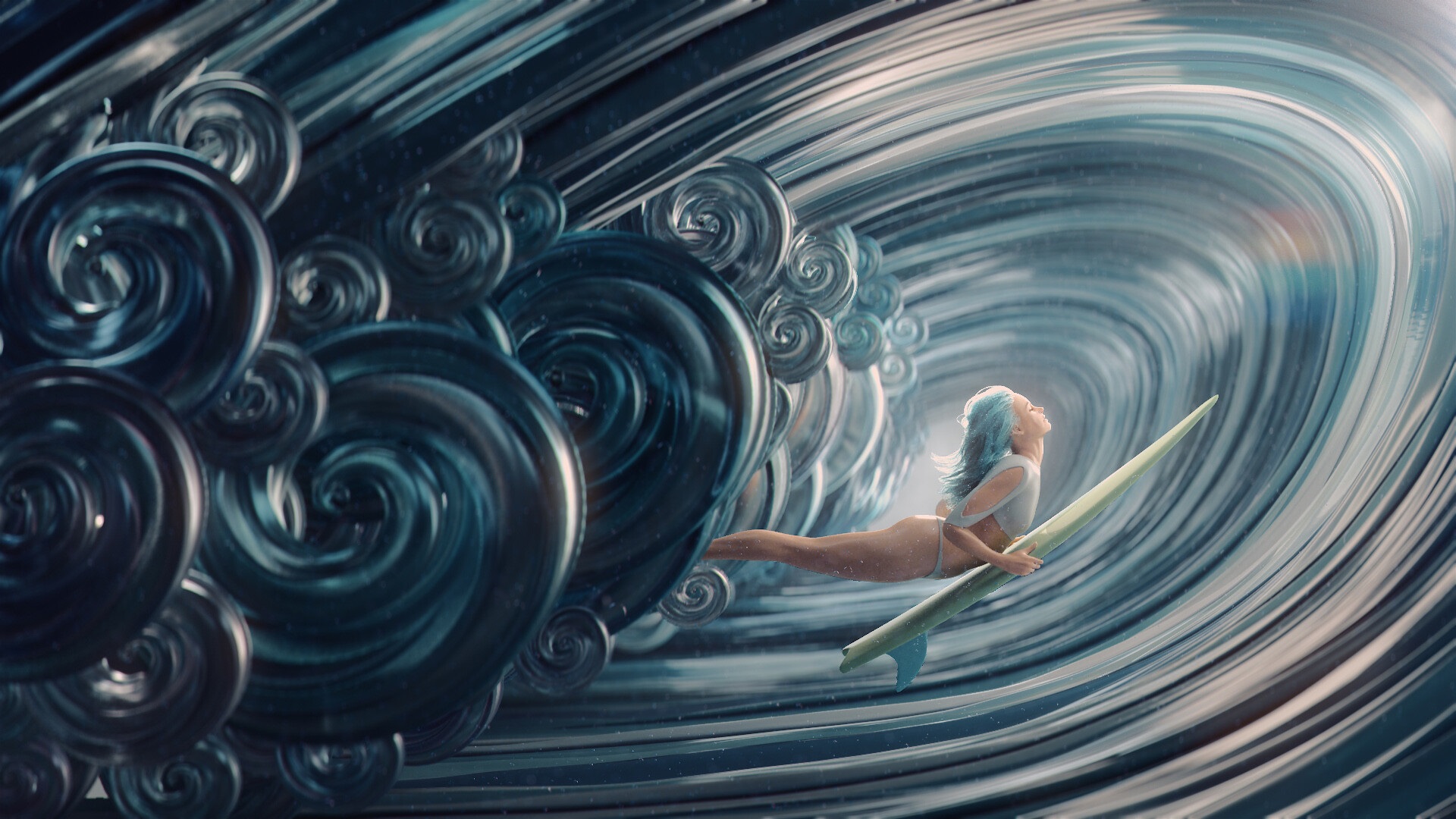 Artwork Fantasy Art Surfing Women Waves 1920x1080