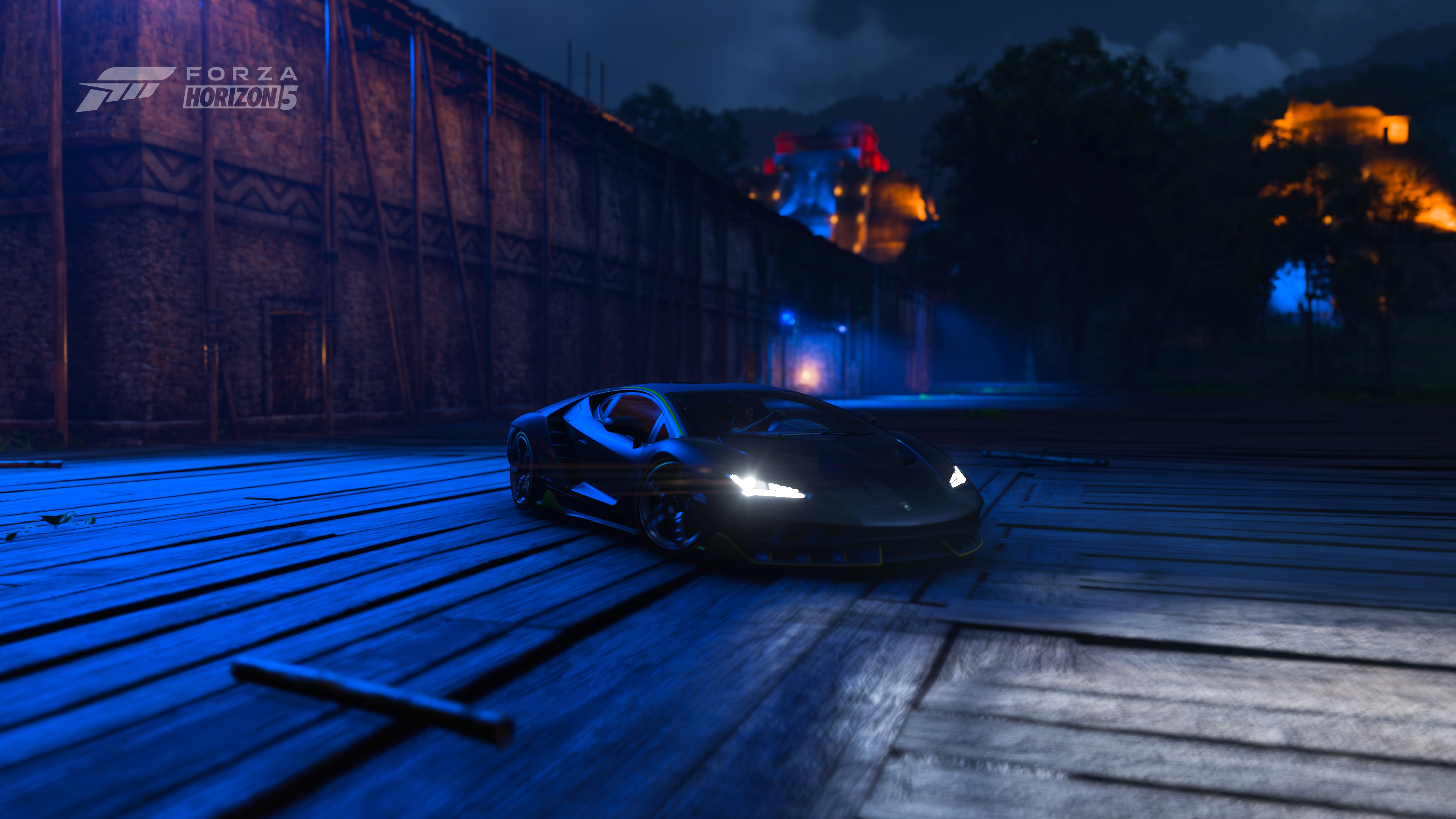 Forza Horizon 5 Video Game Art Screen Shot Neon Lights Xbox Serie X Lamborghini 3840x2160