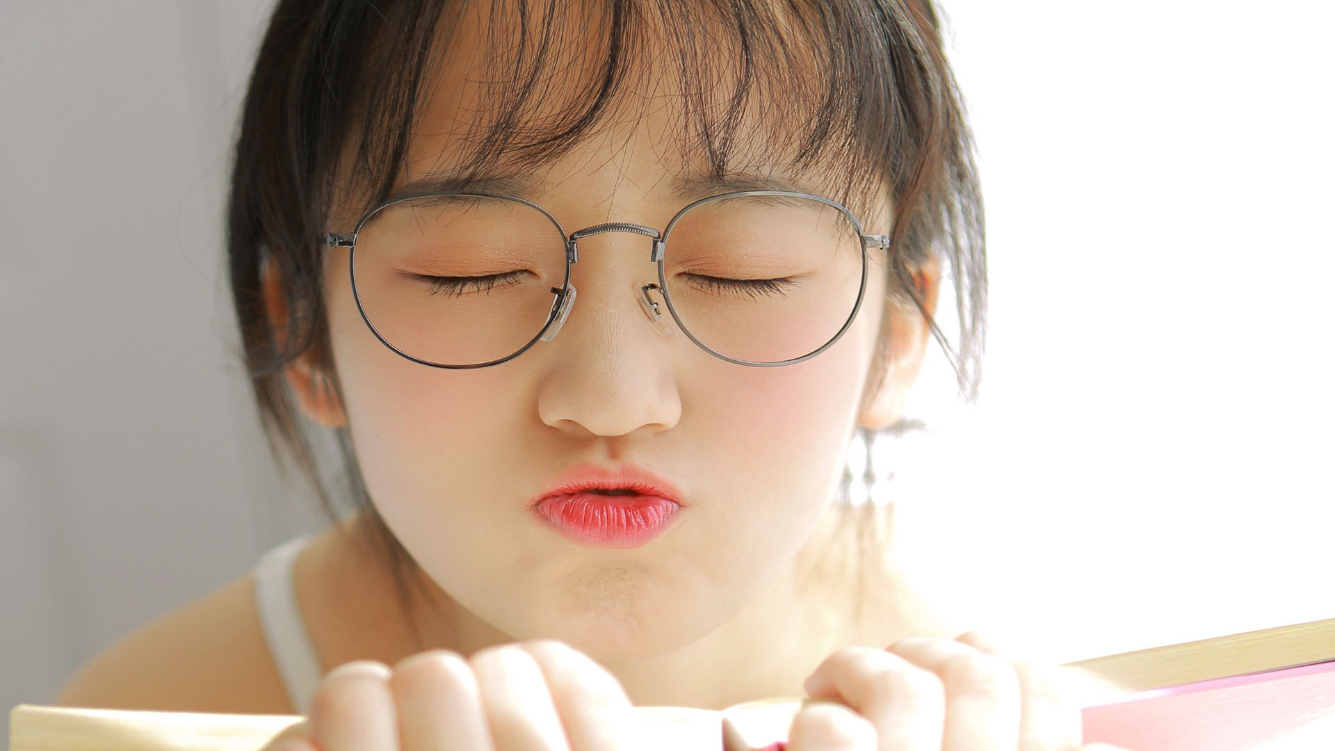Asian Women Young Woman Model Brunette Glasses Closed Eyes Portrait 1920x1080