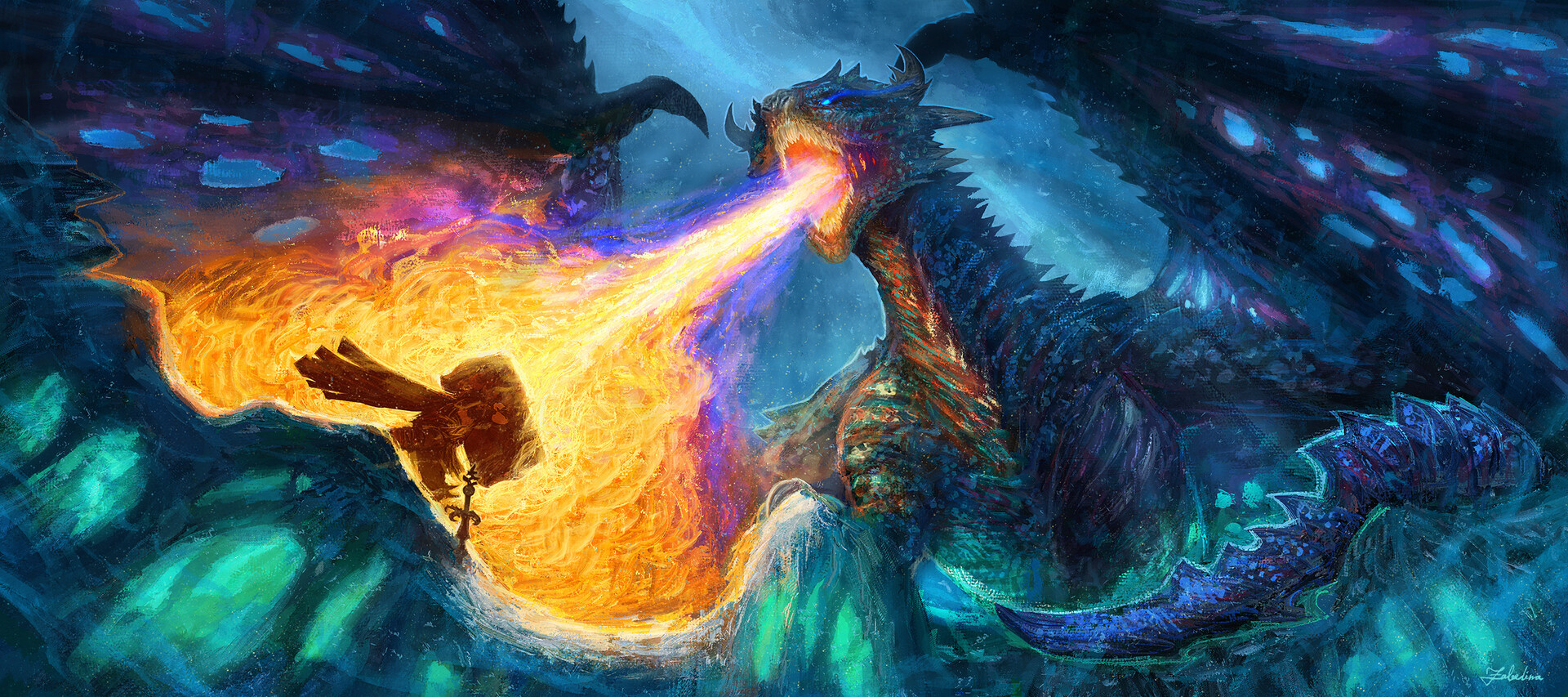 Yuliya Zabelina Digital Art Fantasy Art Dragon Ice Fire 1920x853