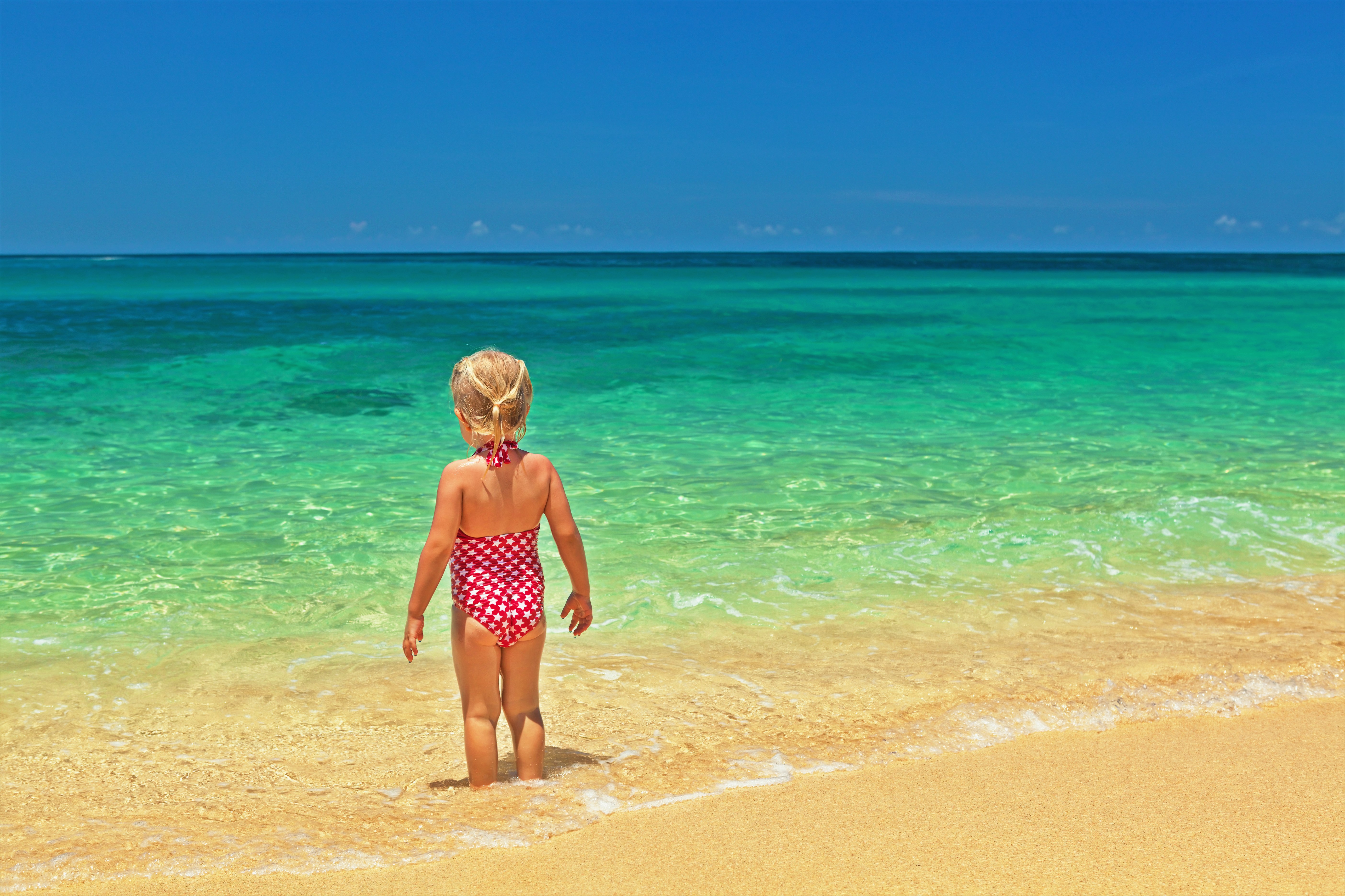 Girl Little Girl Ocean Turquoise Tropical Horizon 5616x3744