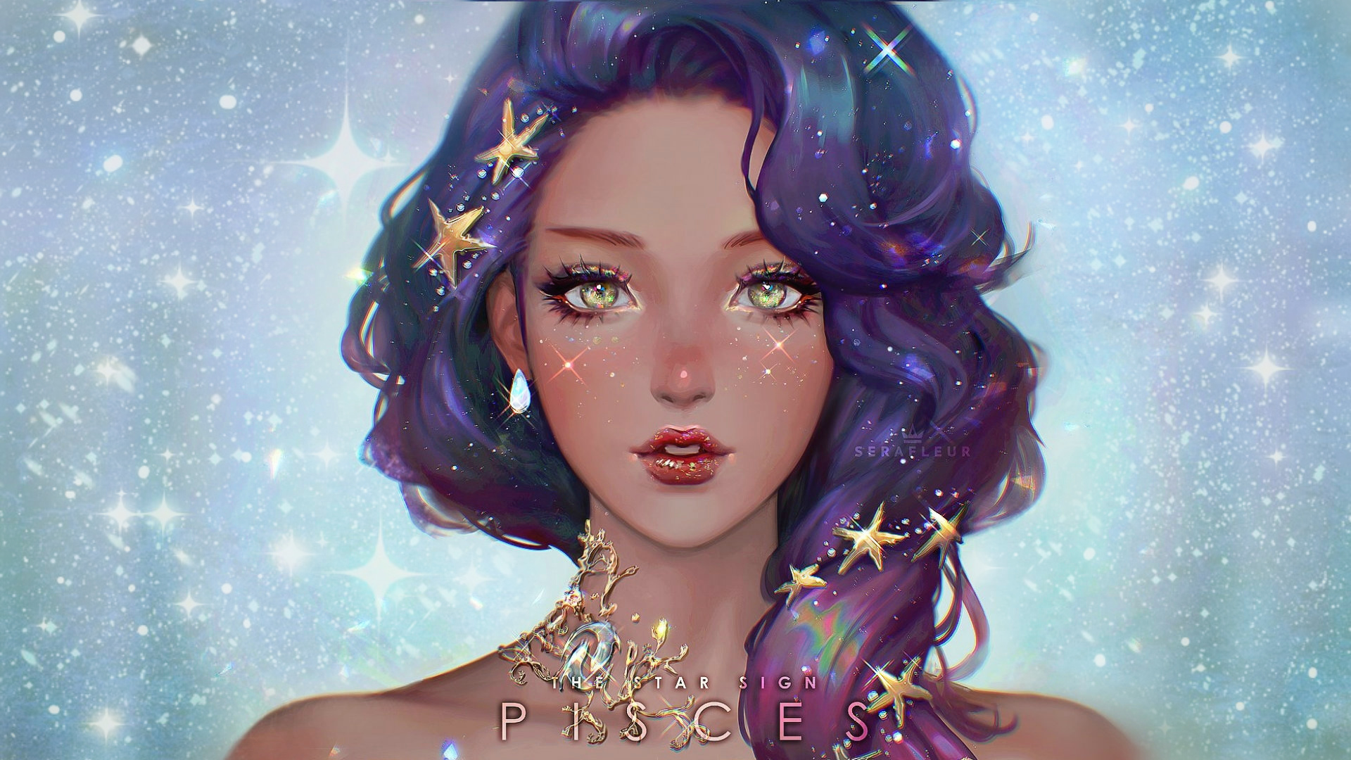 Woman Girl Star Purple Hair 1920x1080