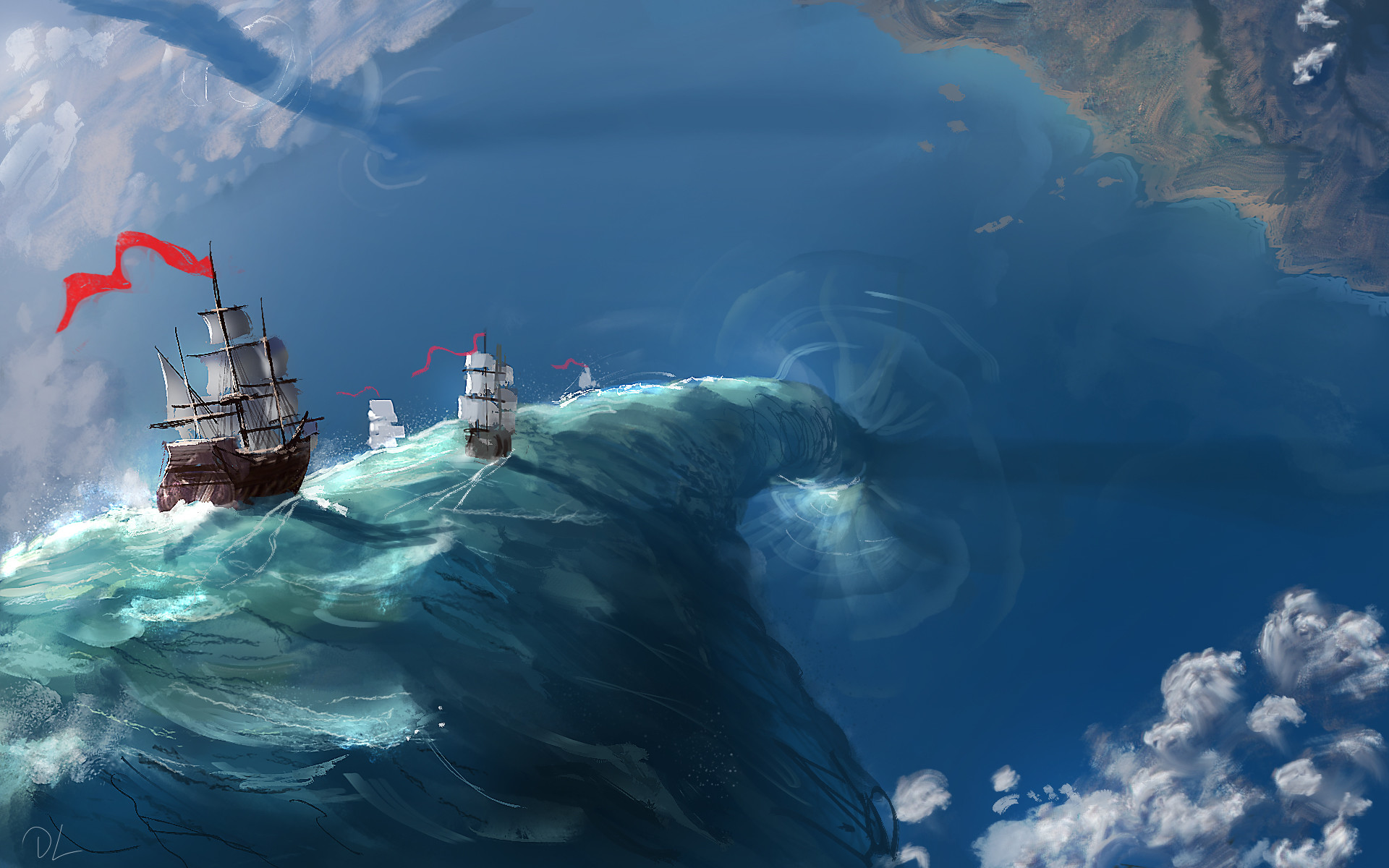Artwork Fantasy Art Ship Sailing Ship Sea Tornado 1920x1200