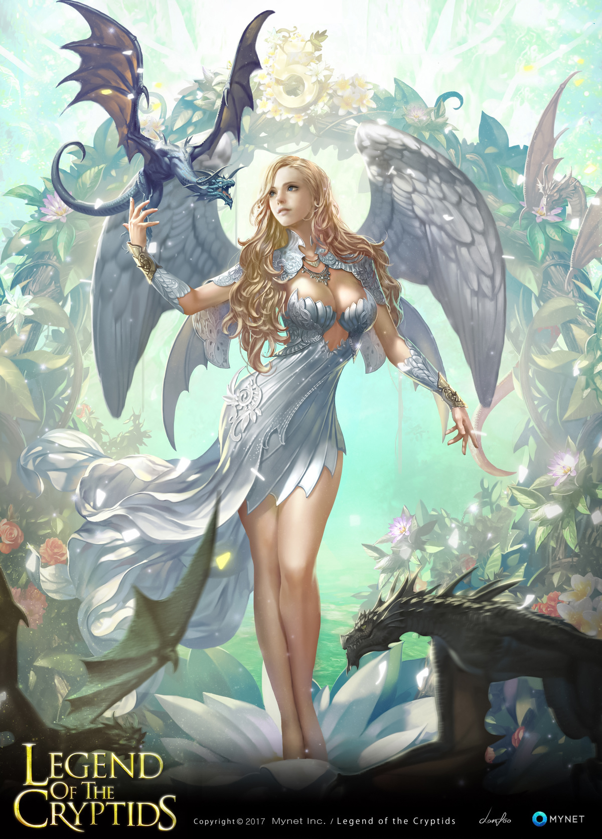 Donfoo Drawing Women Angel Blonde Wings Dress White Clothing Plants Rose Dragon Legend Of The Crypti 1200x1672