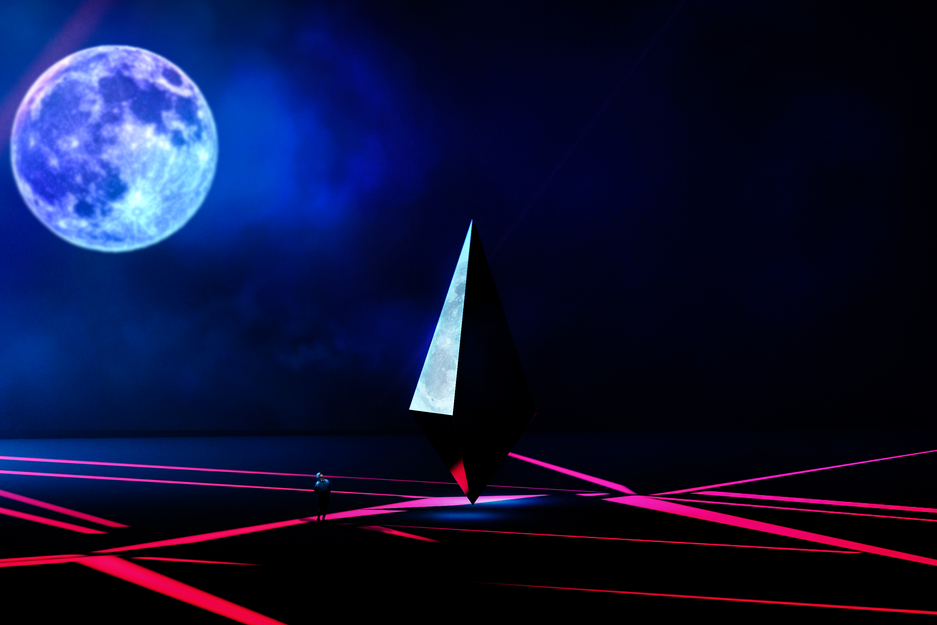 Moon Triangle Abstract Blue Red Pink Reflection 3000x2000