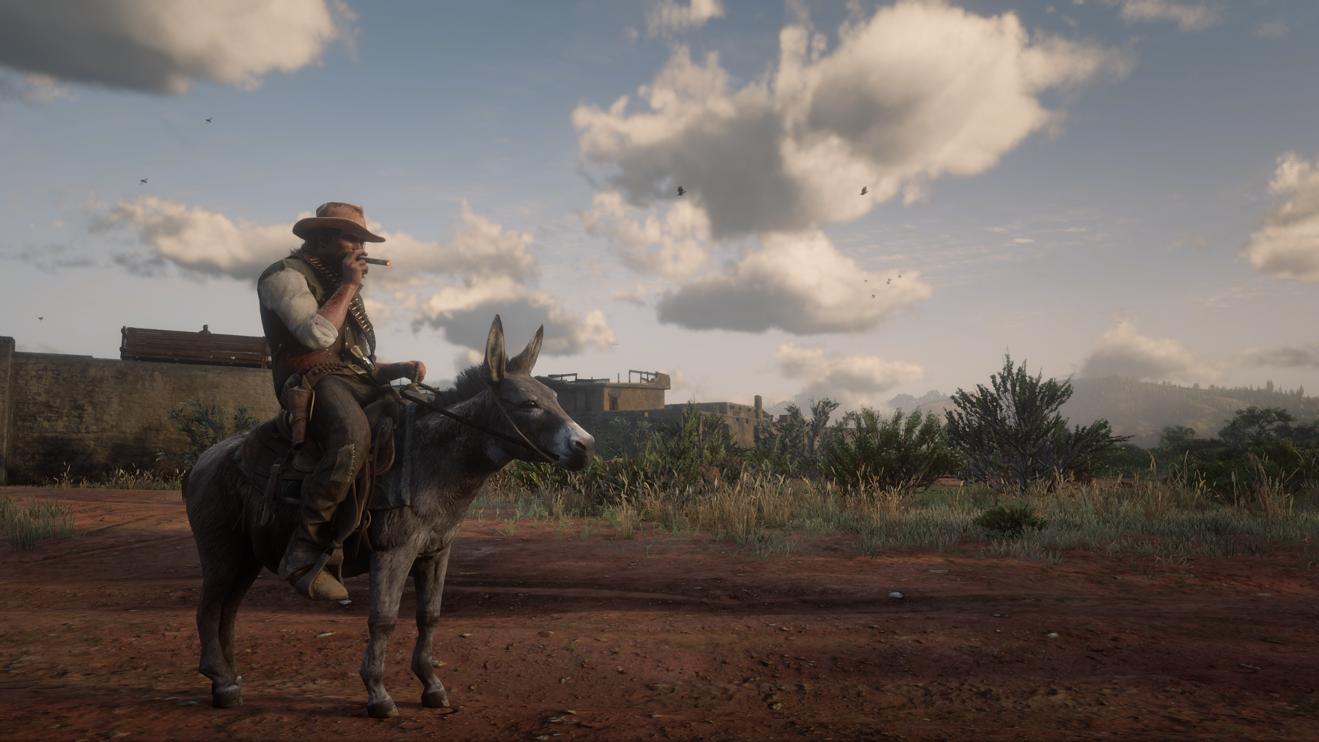 John Marston Donkey Spoilers Screen Shot Cigars Clouds Foliage Red Dead Redemption Rockstar Games 1920x1080