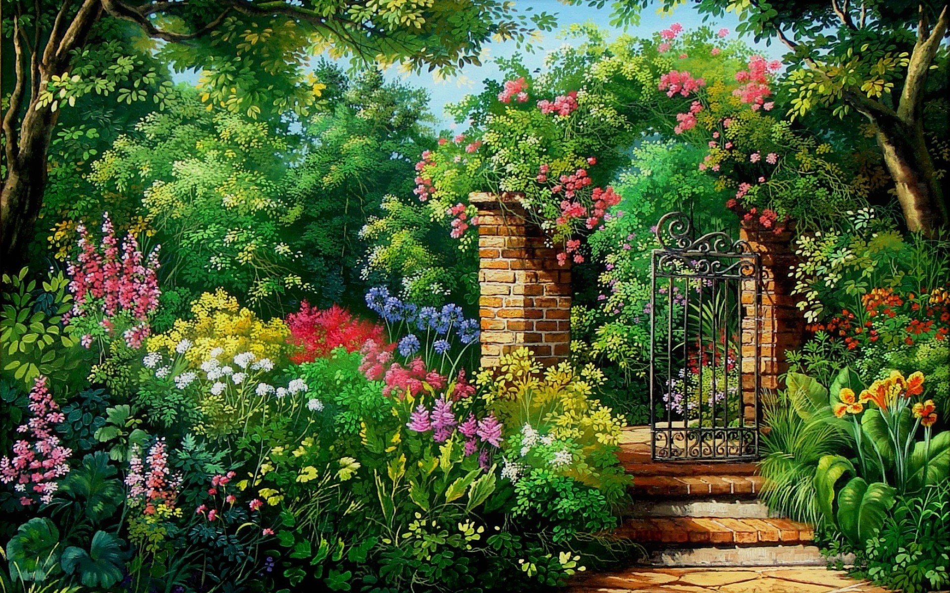 English Garden Colorful Flower Garden Gate 1920x1200
