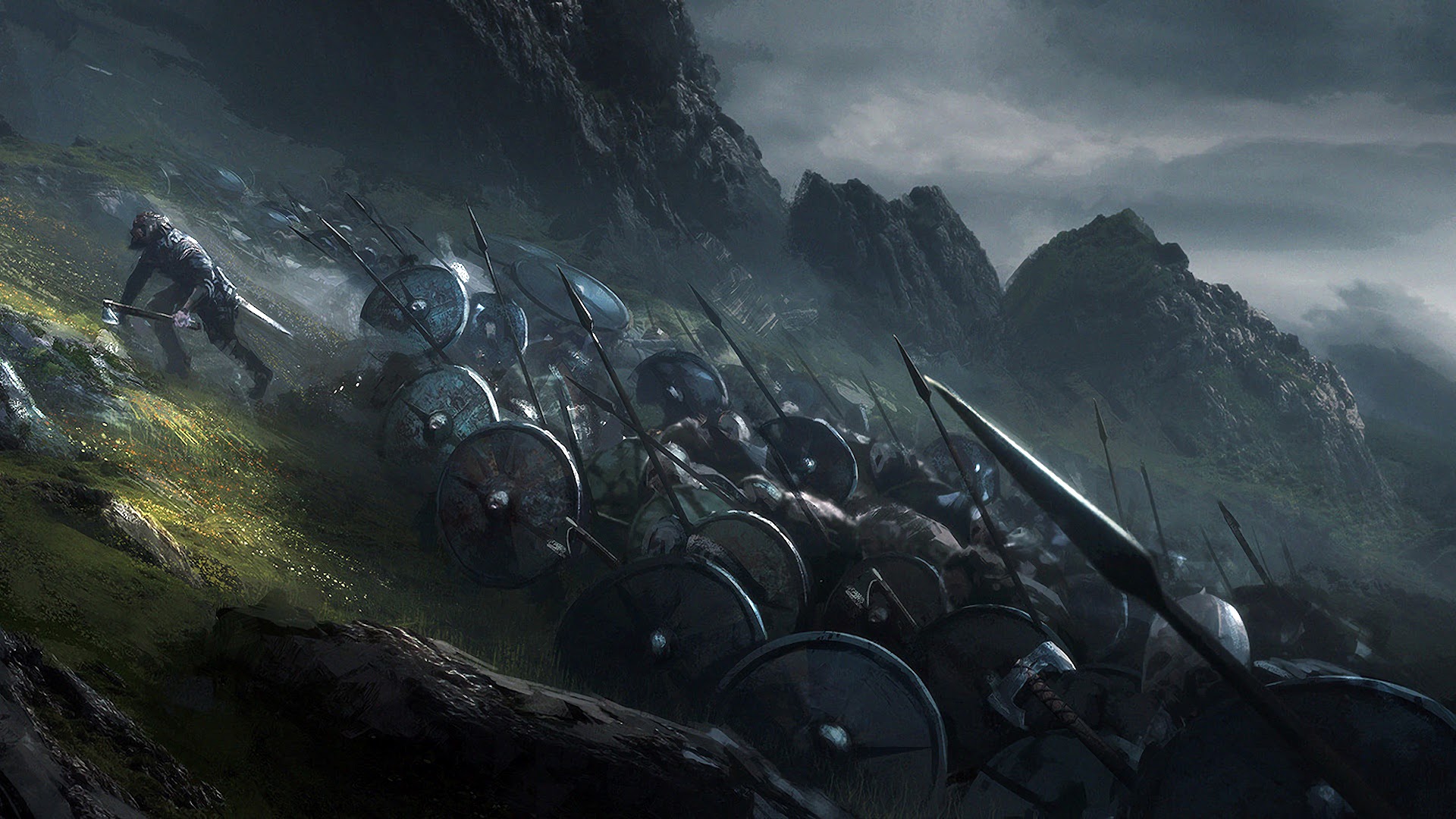 Artwork Fantasy Art Shields Army Spear 1920x1080