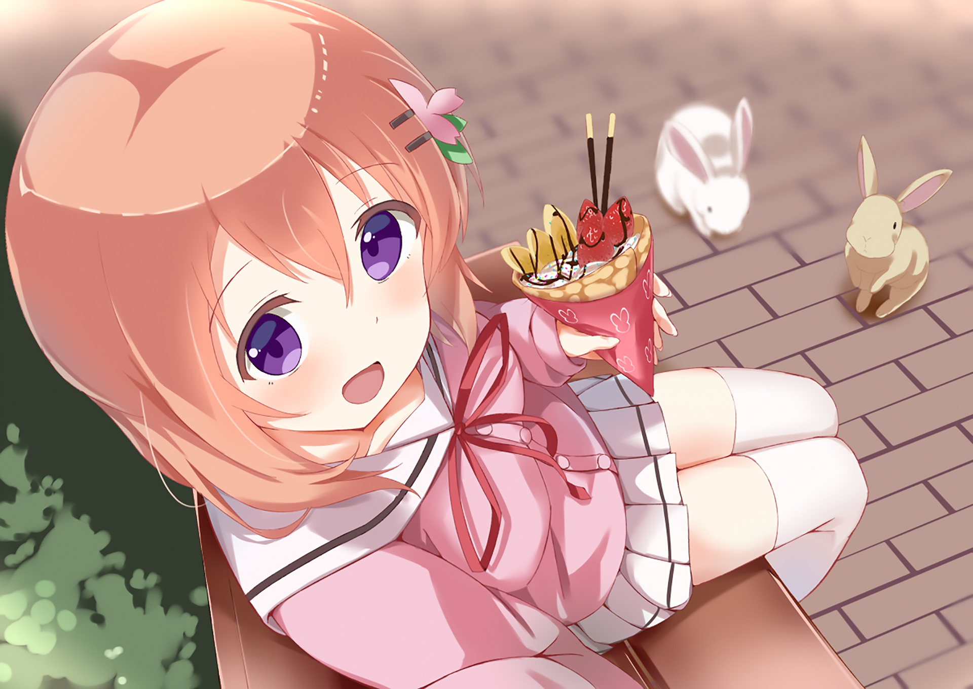 Anime Blush Girl Is The Order A Rabbit Kokoa Hoto Sitting Skirt Smile Thigh Highs 1920x1360