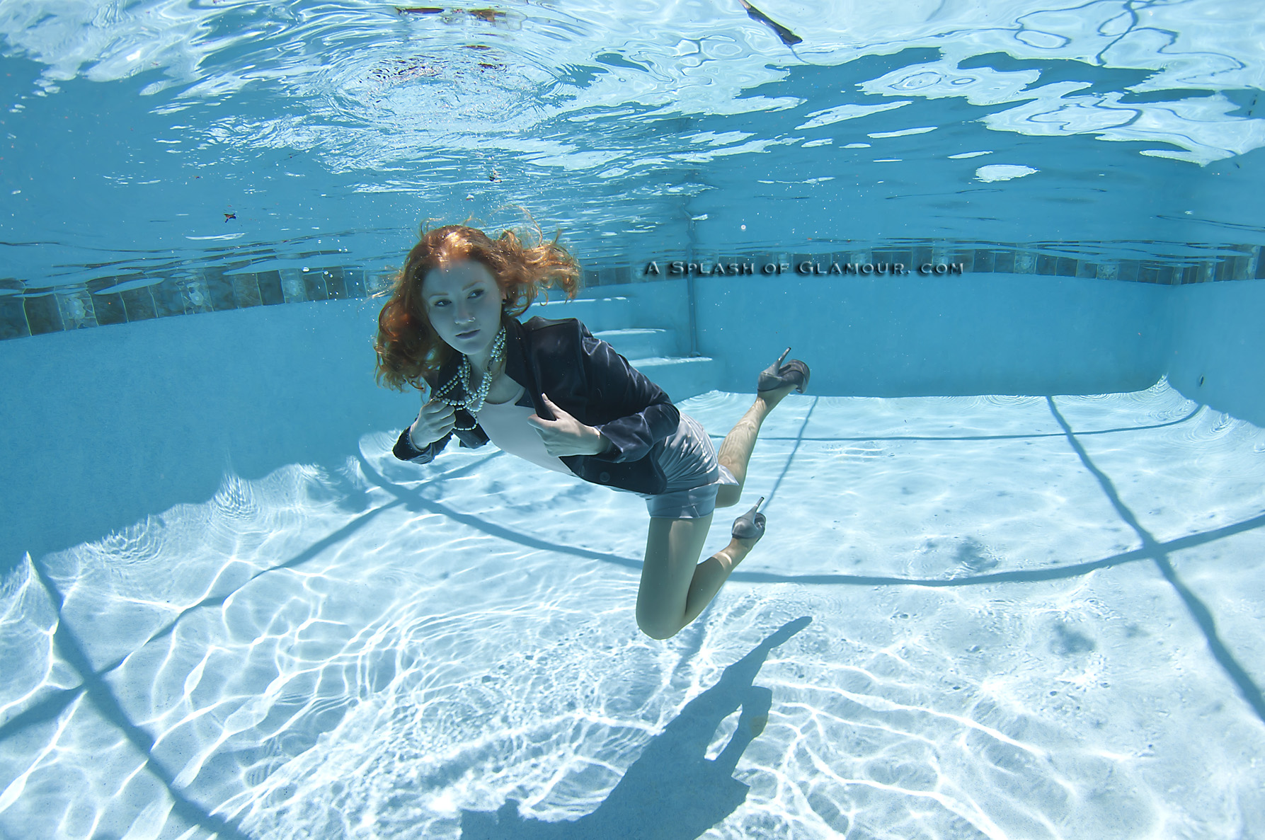 Underwater Swimming Pool Redhead Floating Skirt High Heels Savannah Model 1787x1187