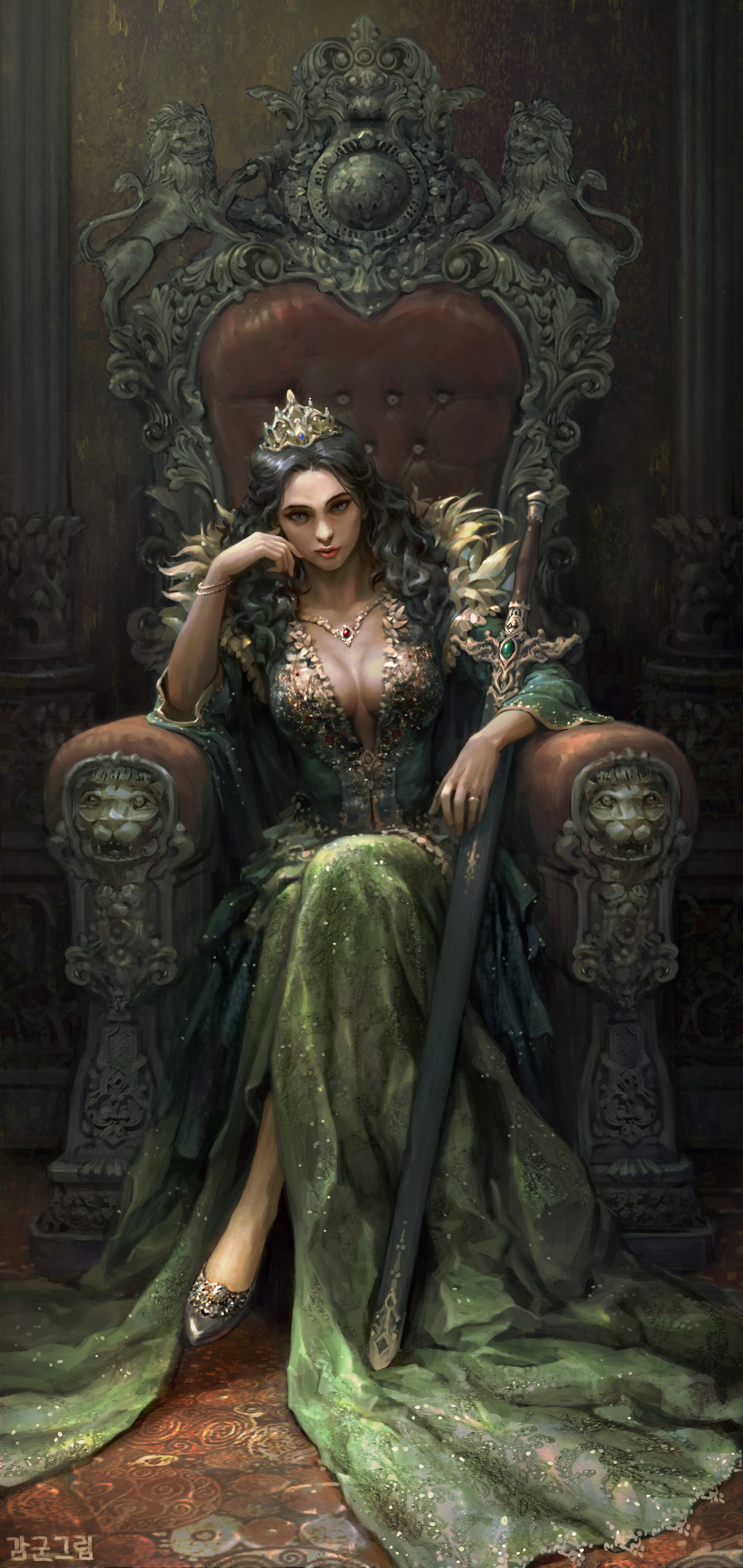 Artwork Fantasy Art Fantasy Girl Sword Throne Queen Royalty Digital Art 1920x4054