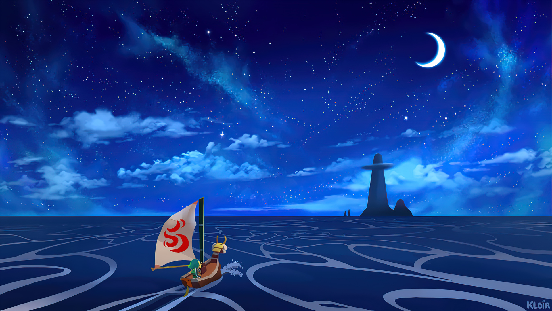The Legend Of Zelda The Legend Of Zelda The Wind Waker Ocean View Night Island Stars Link Sailing Ki 1920x1080