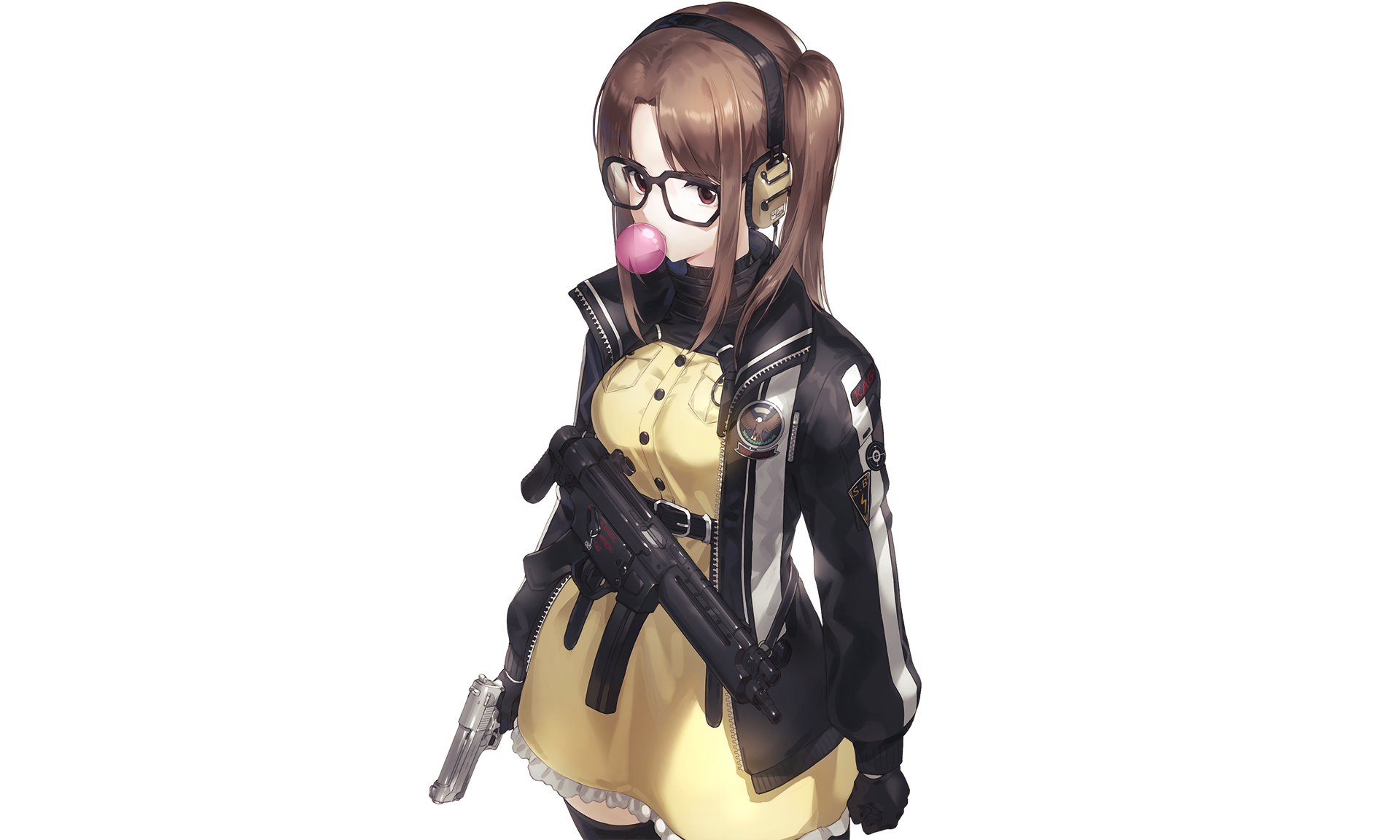 Dress Girl Glasses Gun Headphones Heckler Amp Koch Mp5 Jacket Pistol Weapon 1920x1152