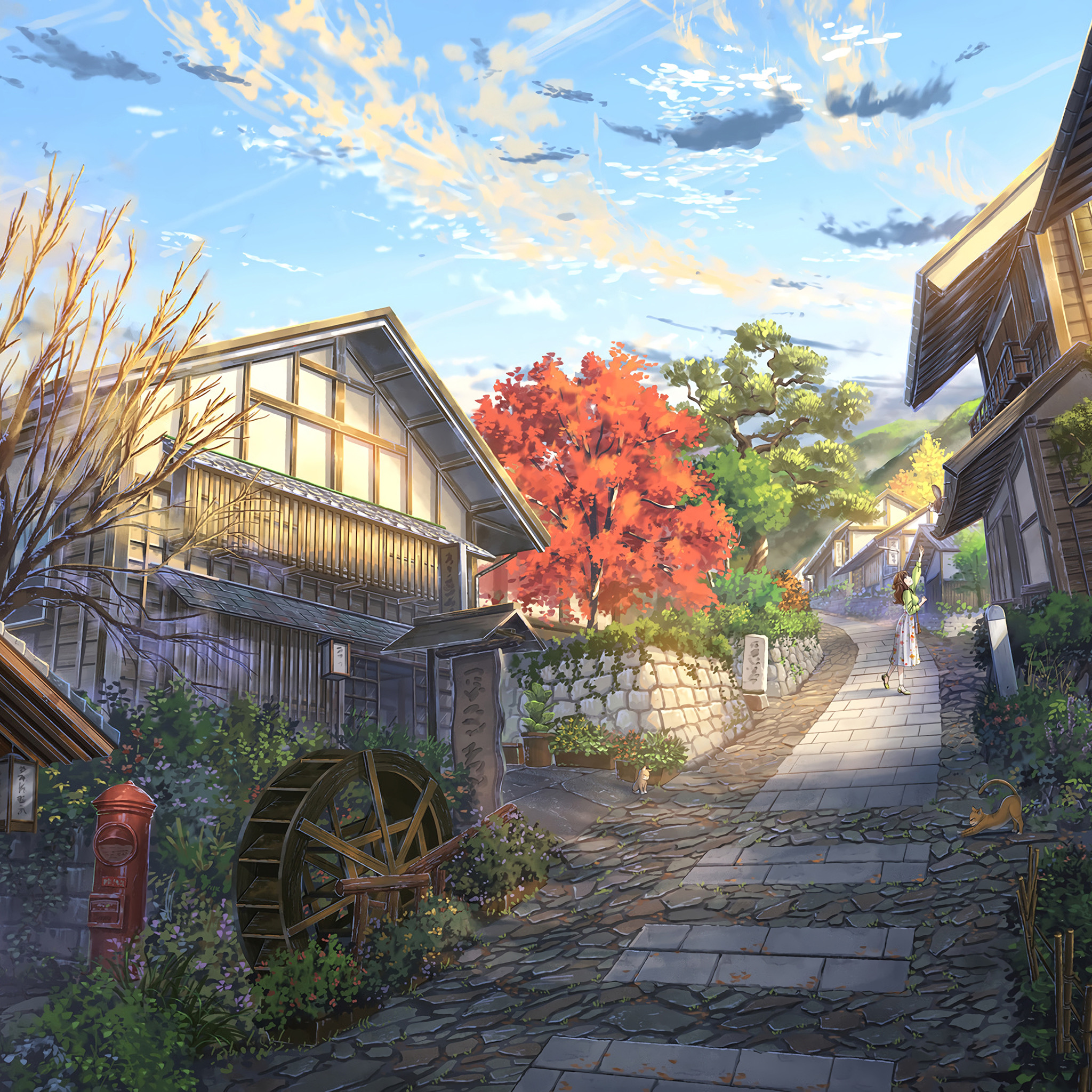 Anime Village Outdoors Sky House Trees 2048x2048