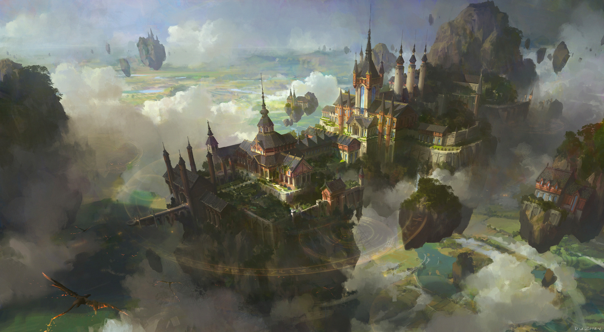 Fantasy Architecture Fantasy Art Fantasy City City Clouds Dragon Floating Castle 1920x1055