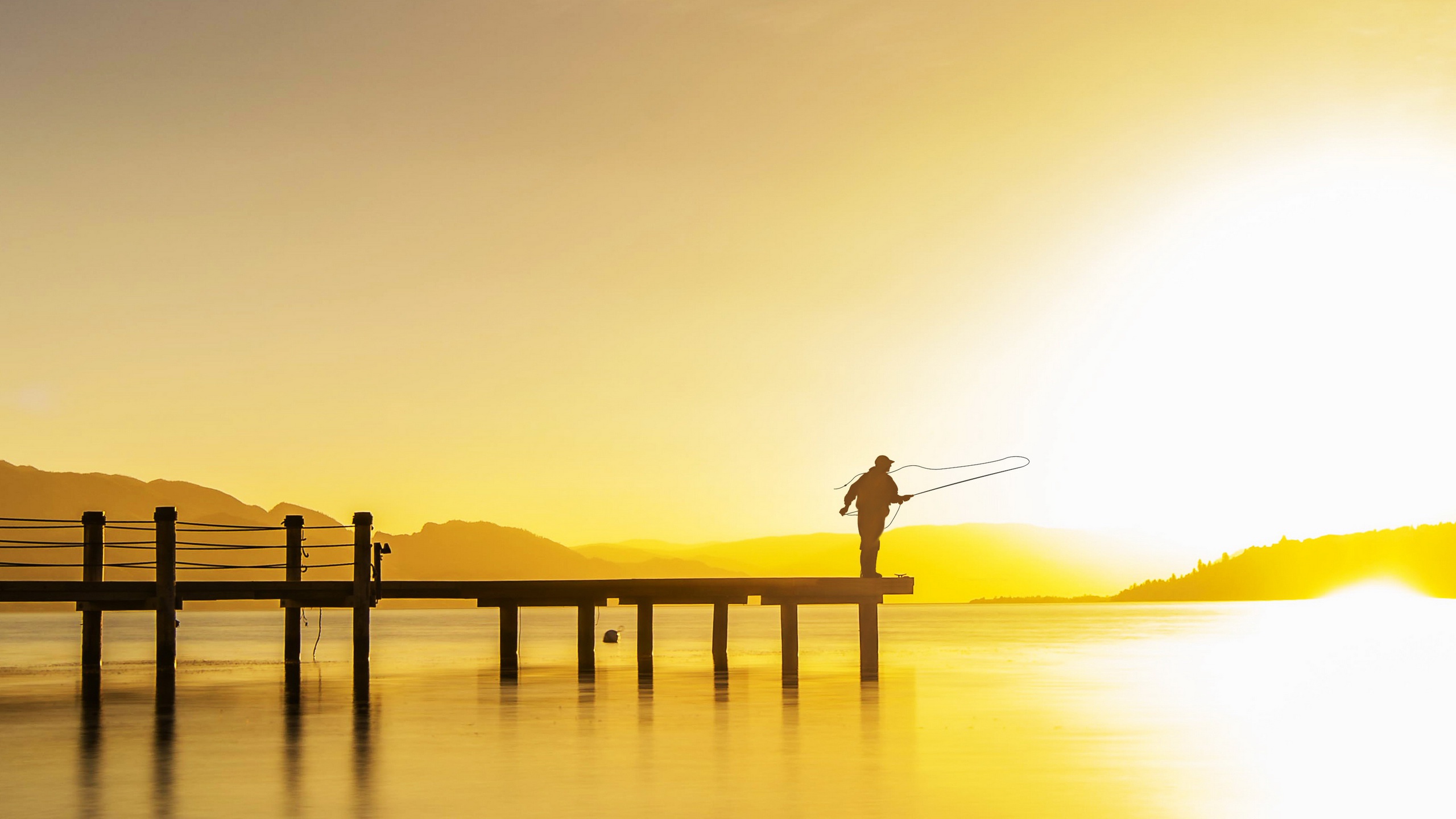 Nature Pier Sunlight Men Fishing 2560x1440