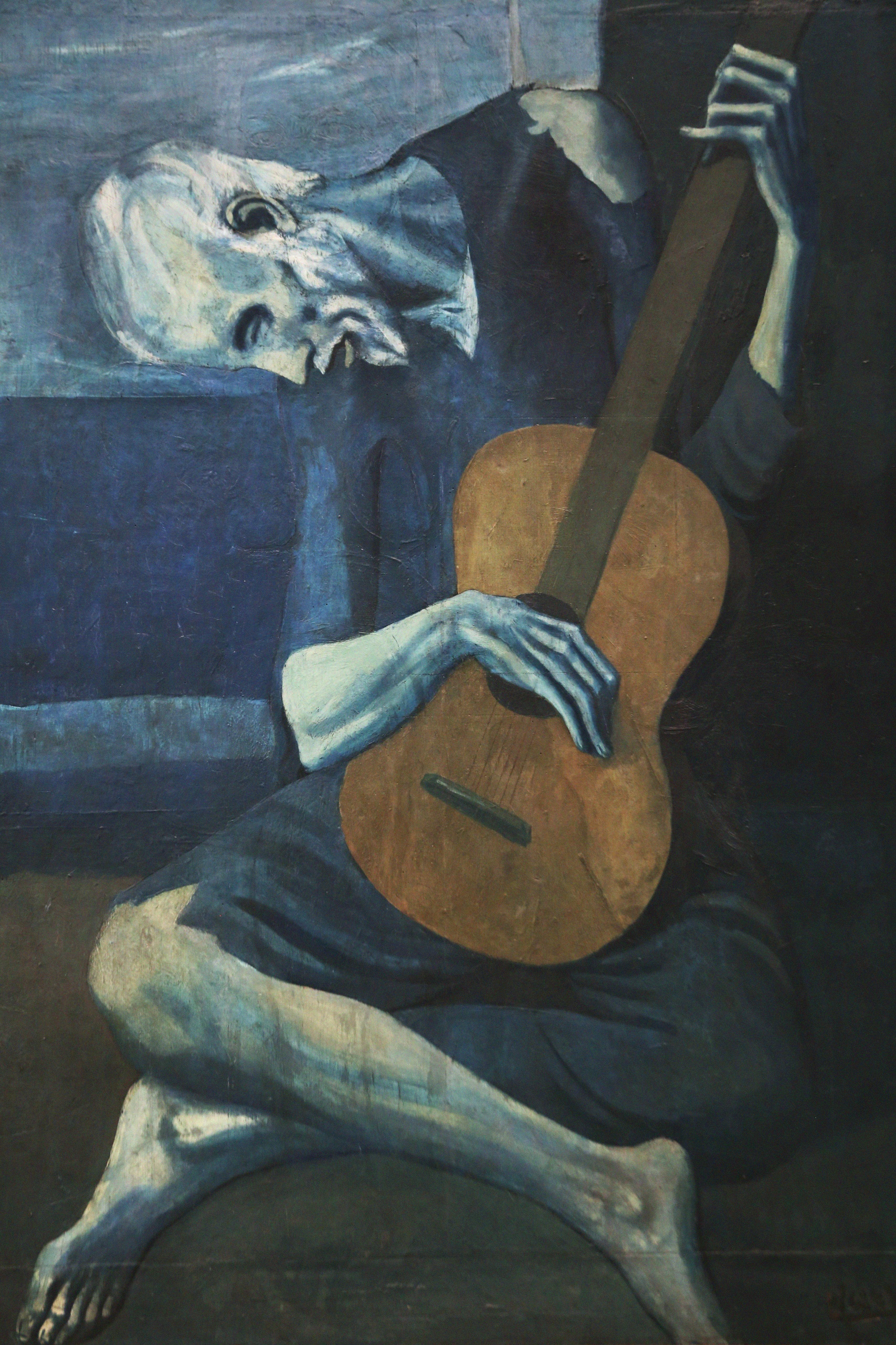 Painting Artwork Guitar Guitarist Pablo Picasso Blue Old People 1707x2560