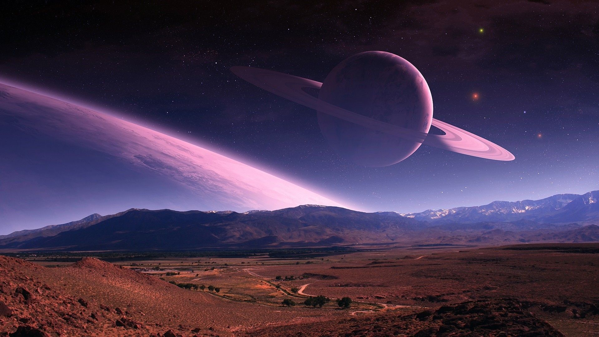 Space Galaxy Nature Landscape Sky Stars Planet Planetary Rings Digital Art Space Art 1920x1080