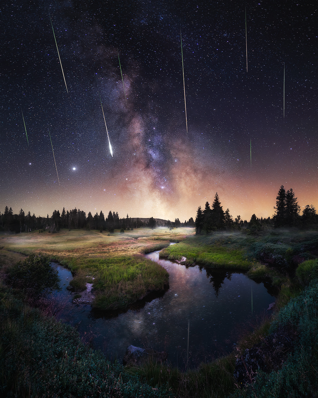 Tomas Havel Landscape Sky Night Shooting Stars Stars Water Horizon Grass Trees 1080x1350