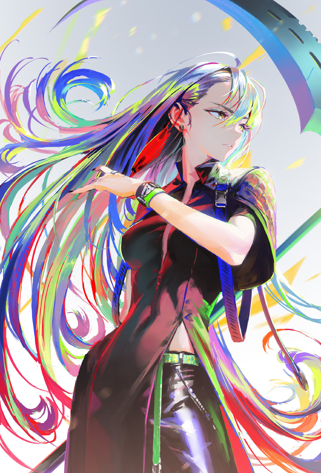 NaBaBa DeviantArt Arata Yokoyama Artwork Women Long Hair Multi Colored Hair Heterochromia 1080x1592