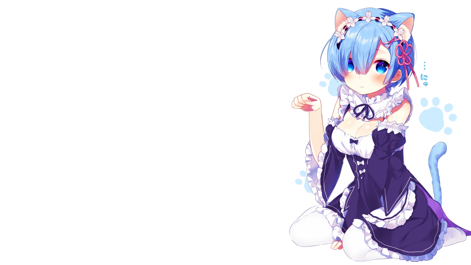 Rem Re Zero Blue Hair Blue Eyes Maid Maid Outfit Cat Ears Tail White Background 1500x844