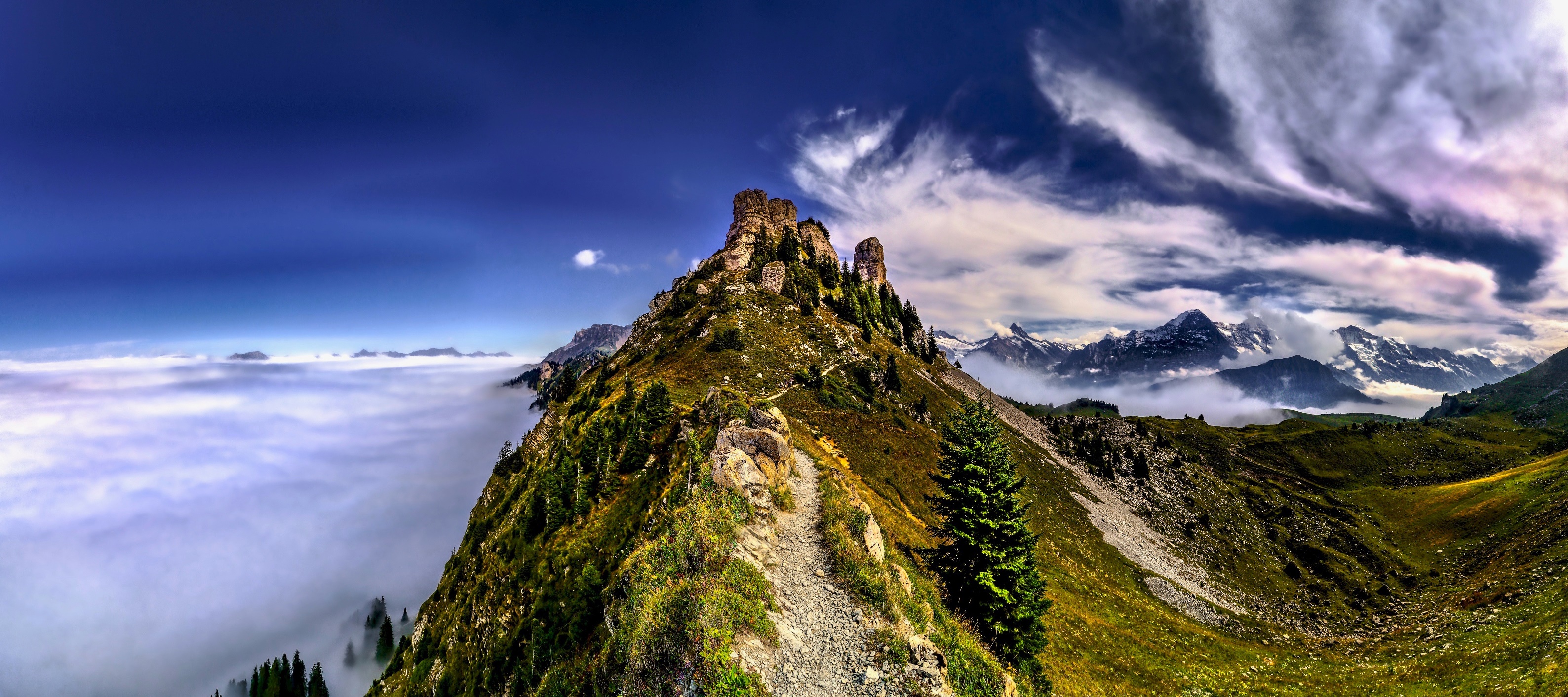 Nature Panorama Landscape Mountains Switzerland 3176x1413