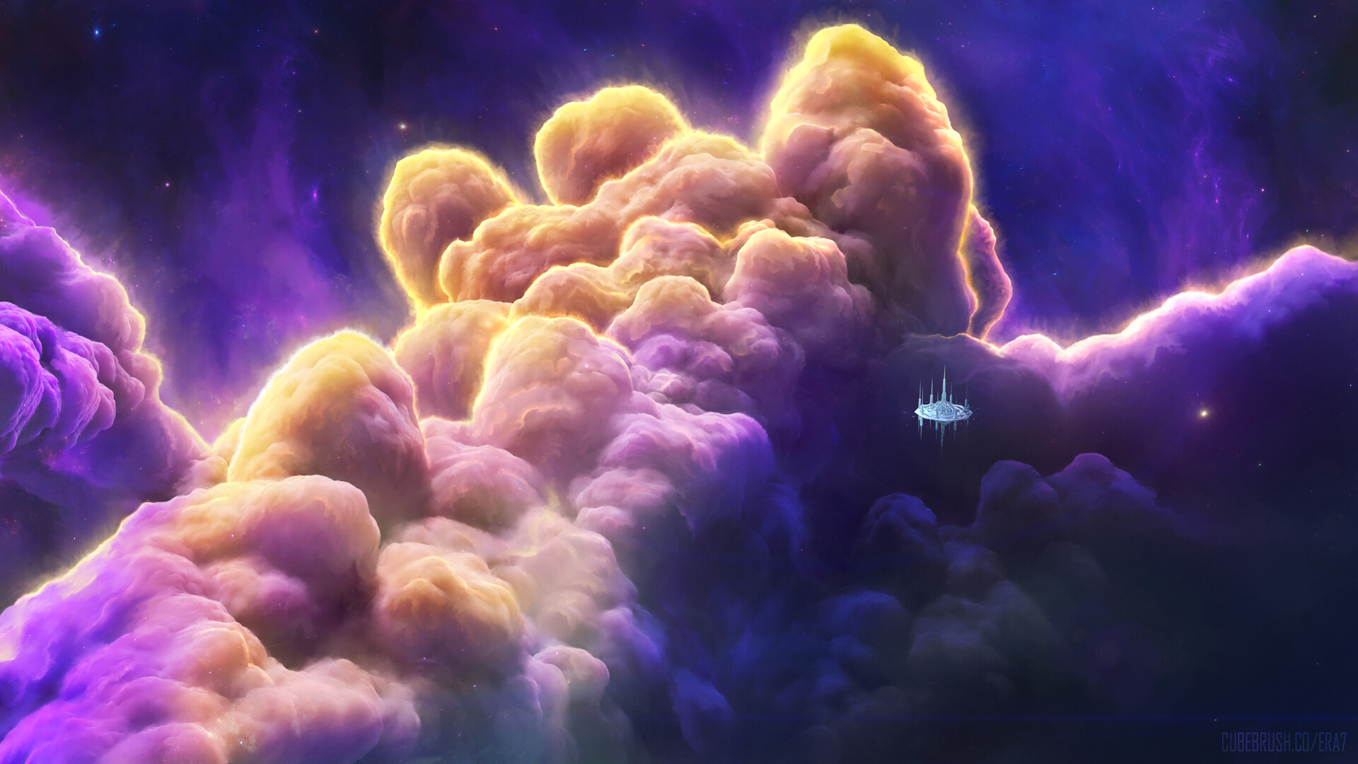Yuliya Zabelina Digital Art Fantasy Art Space Clouds Spaceship Sky ArtStation 1920x1080