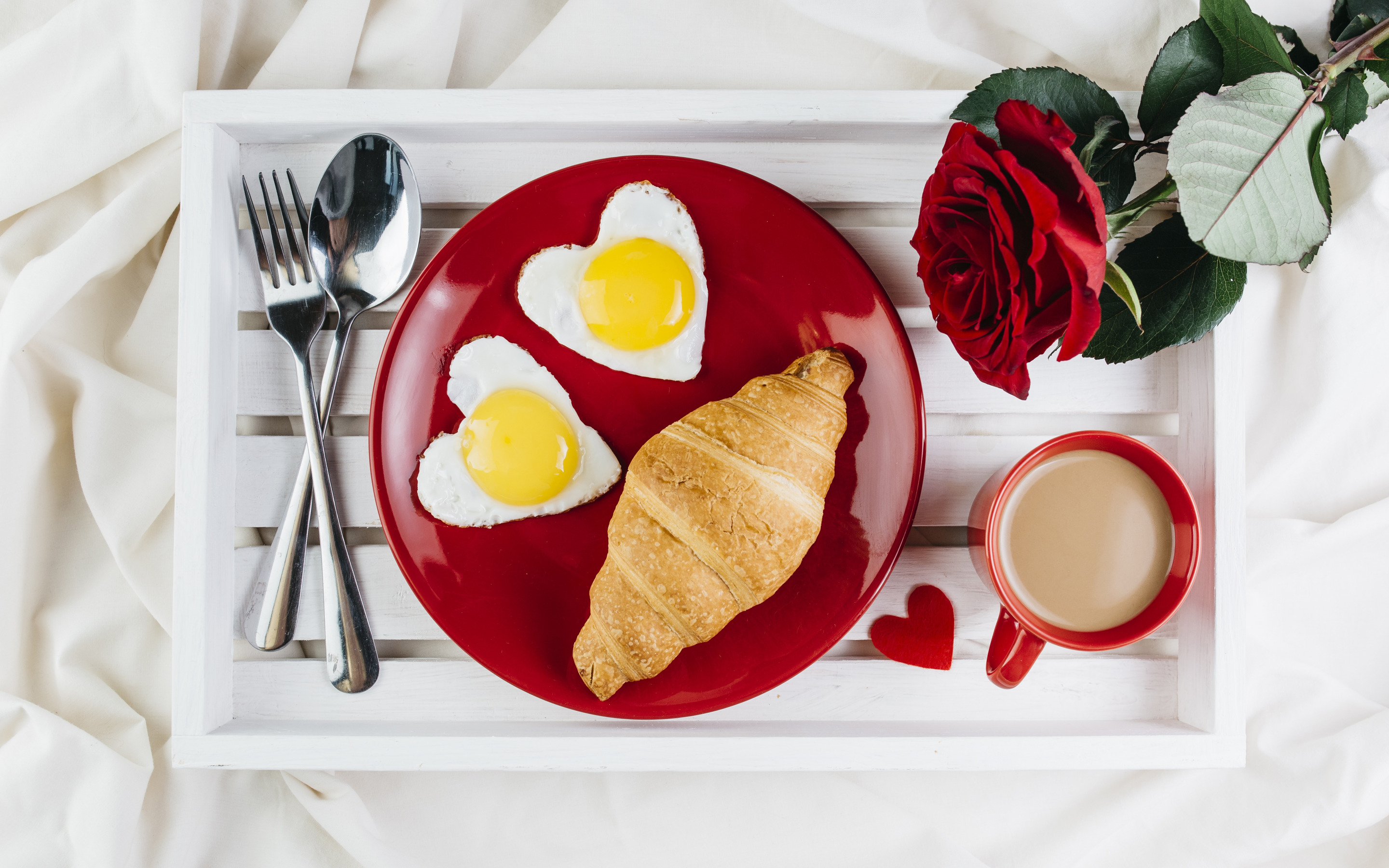 Coffee Croissant Egg Heart Shaped Rose 2880x1800