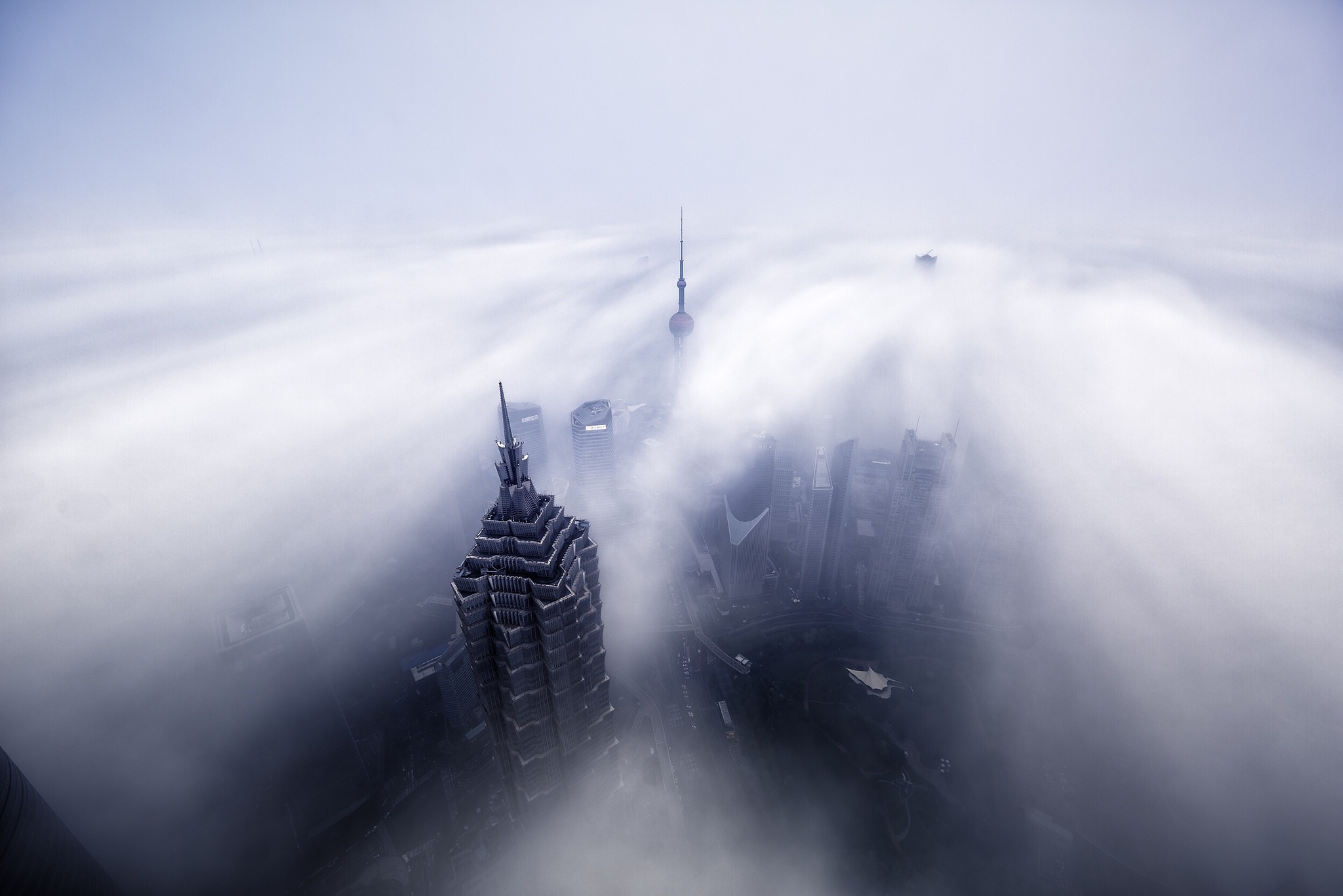 Aerial Building China Fog Shanghai Skyscraper 2048x1366