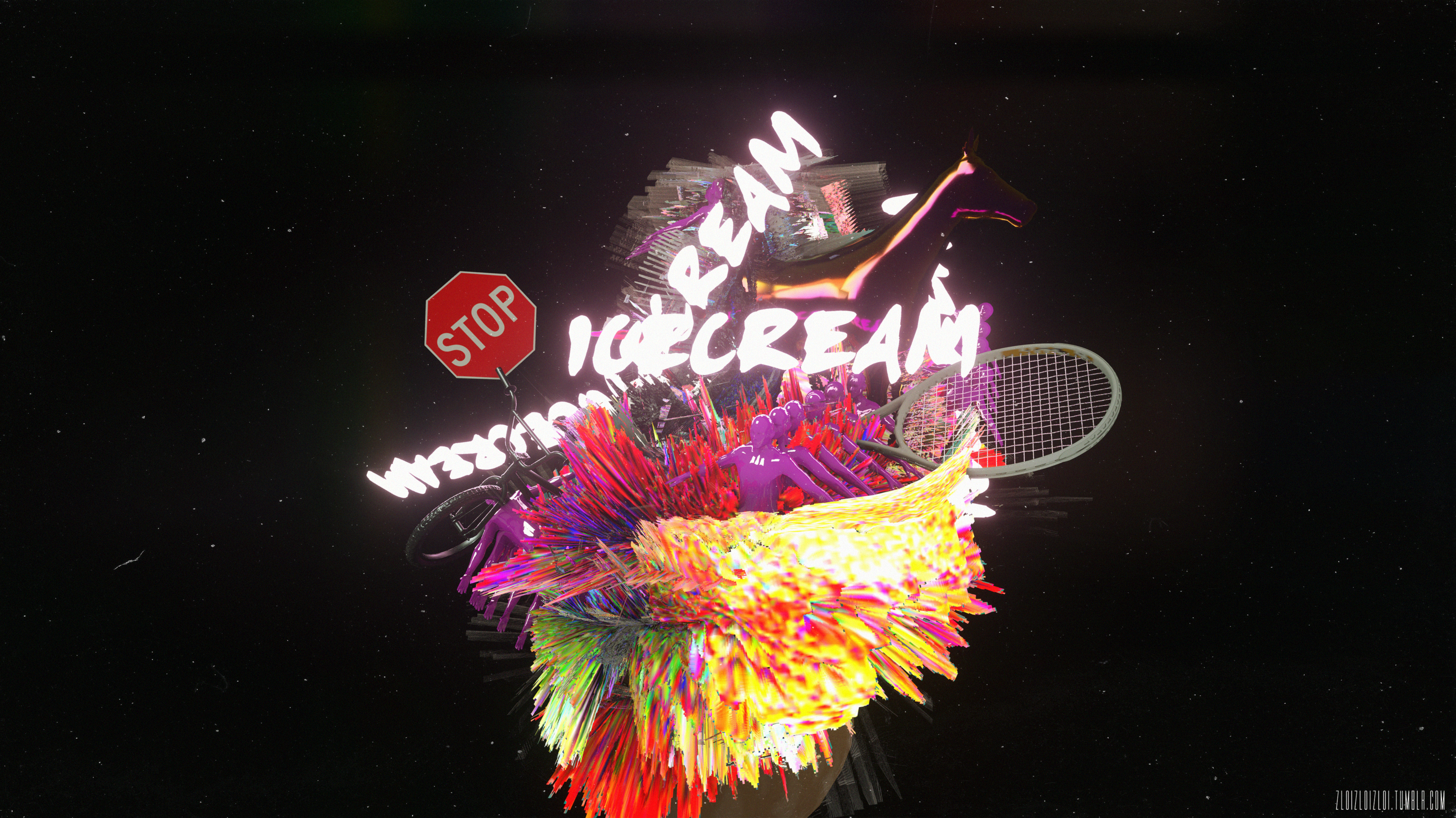 Glitch Art 3D Abstract Cinema 4D Psychedelic Webpunk Humor 3840x2160