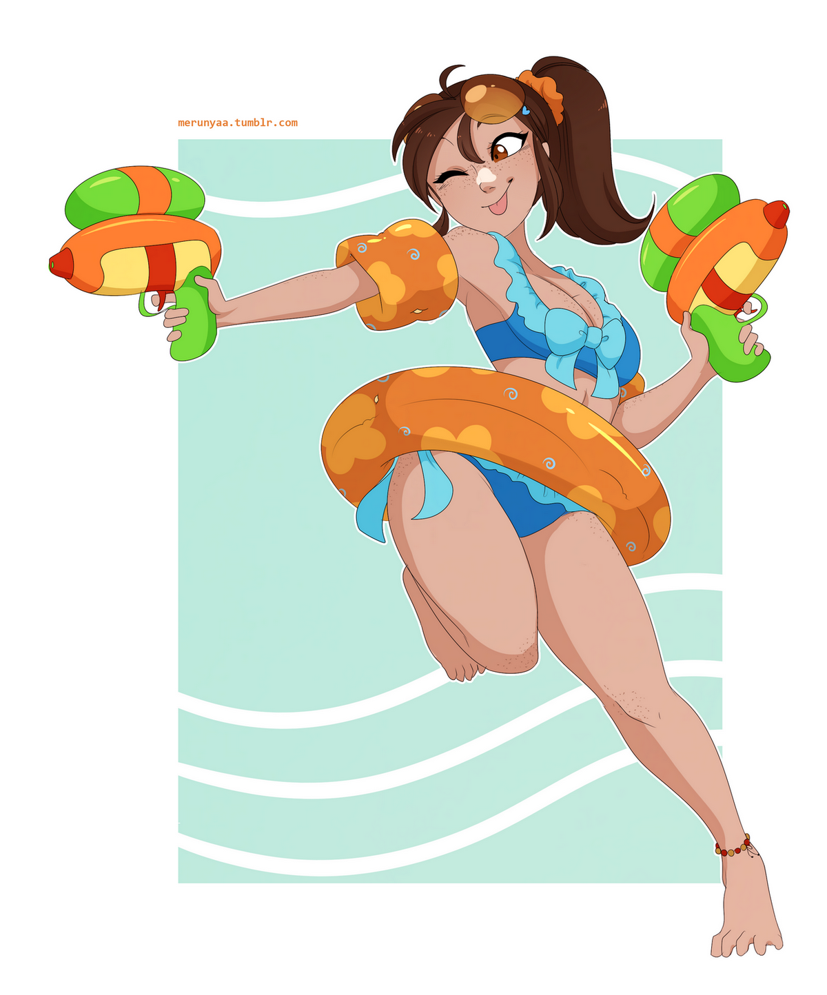 Water Pistol Brunette Anime Anime Girls Water Guns 1200x1444