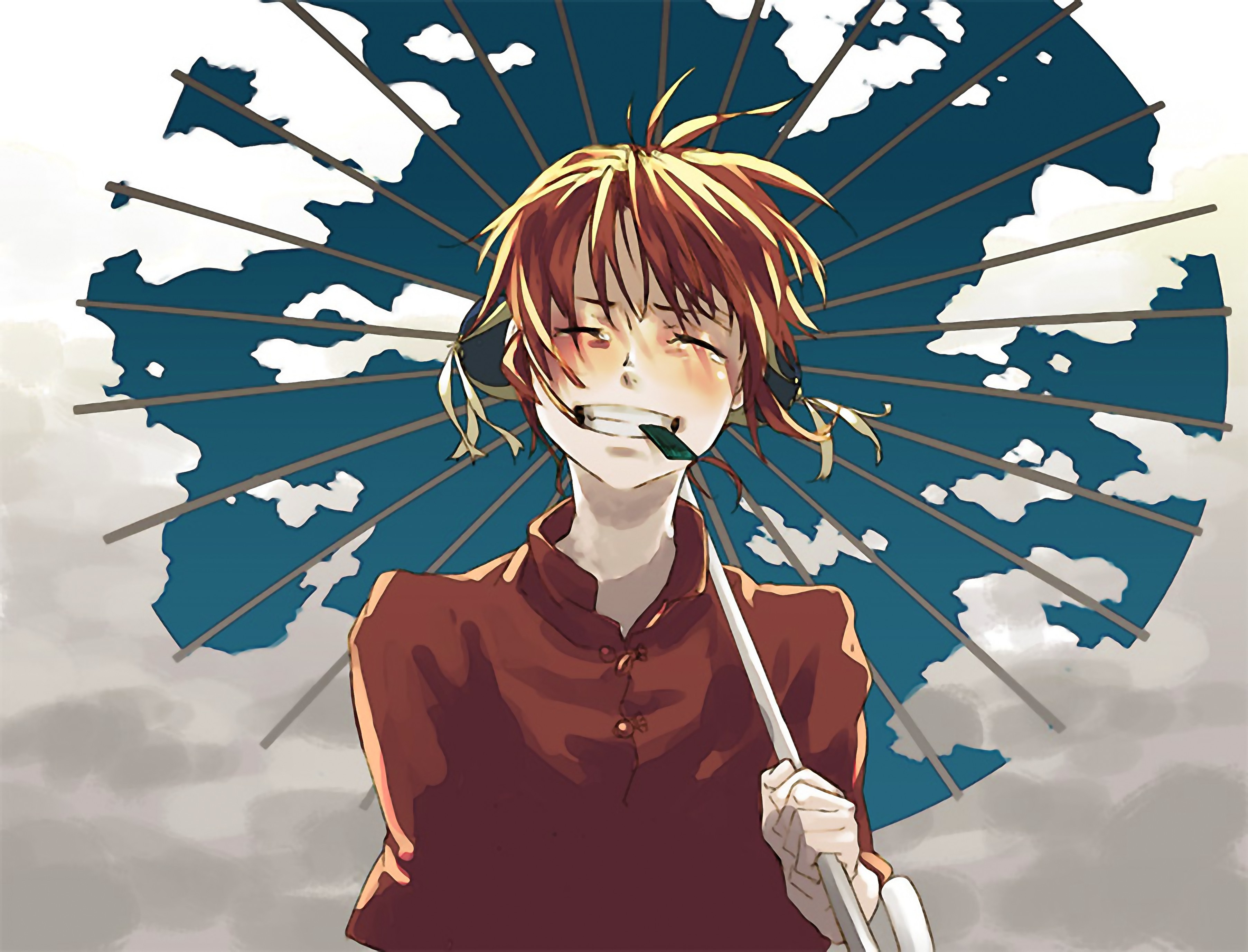 Kagura Gintama Crying Girl Orange Hair Umbrella 3611x2755