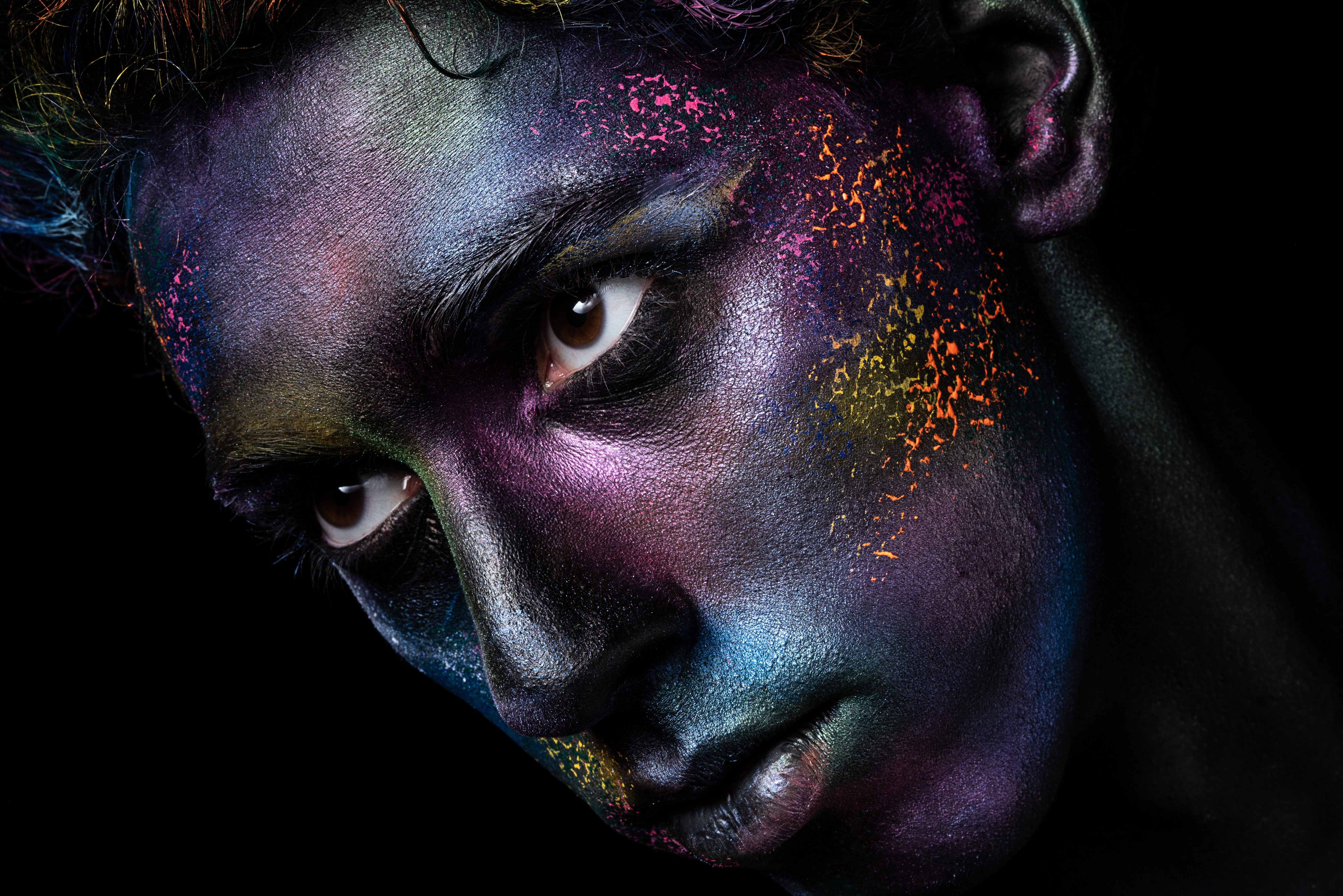 Olivier Merzoug Colorful Face Black Background Portrait Men 5304x3538
