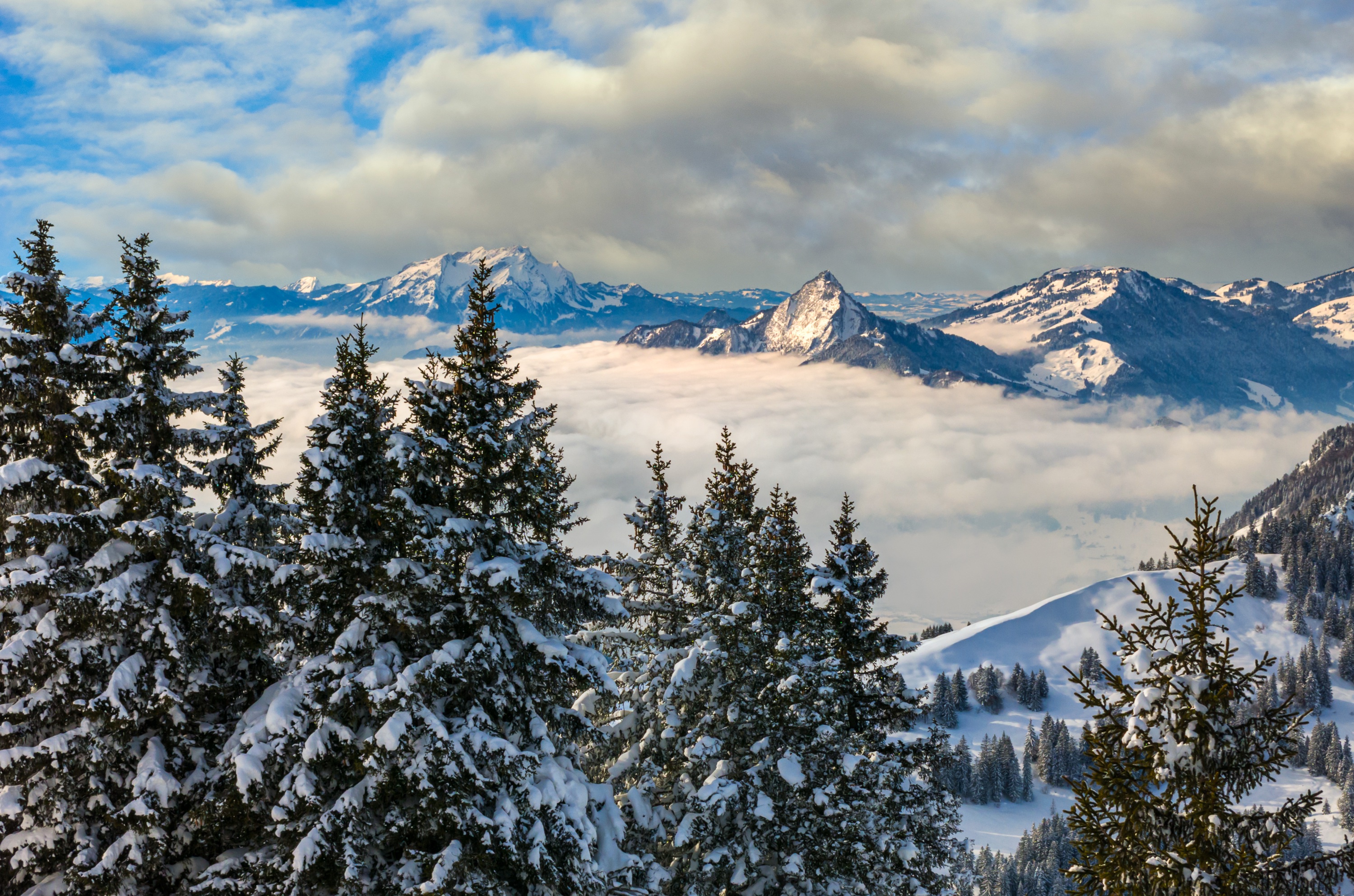 Alps Cloud Fog Landscape Mountain Nature Snow Switzerland 3000x1985