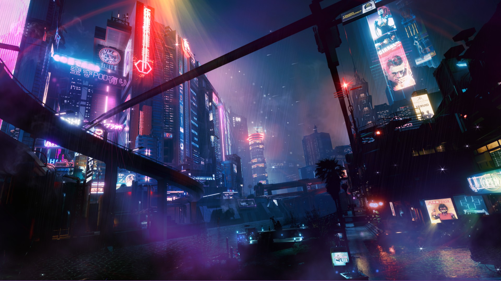 Cyberpunk 2077 Futuristic City Sky Screen Shot Cyberpunk City PC Gaming Digital Art Purple Blue CD P 1920x1080