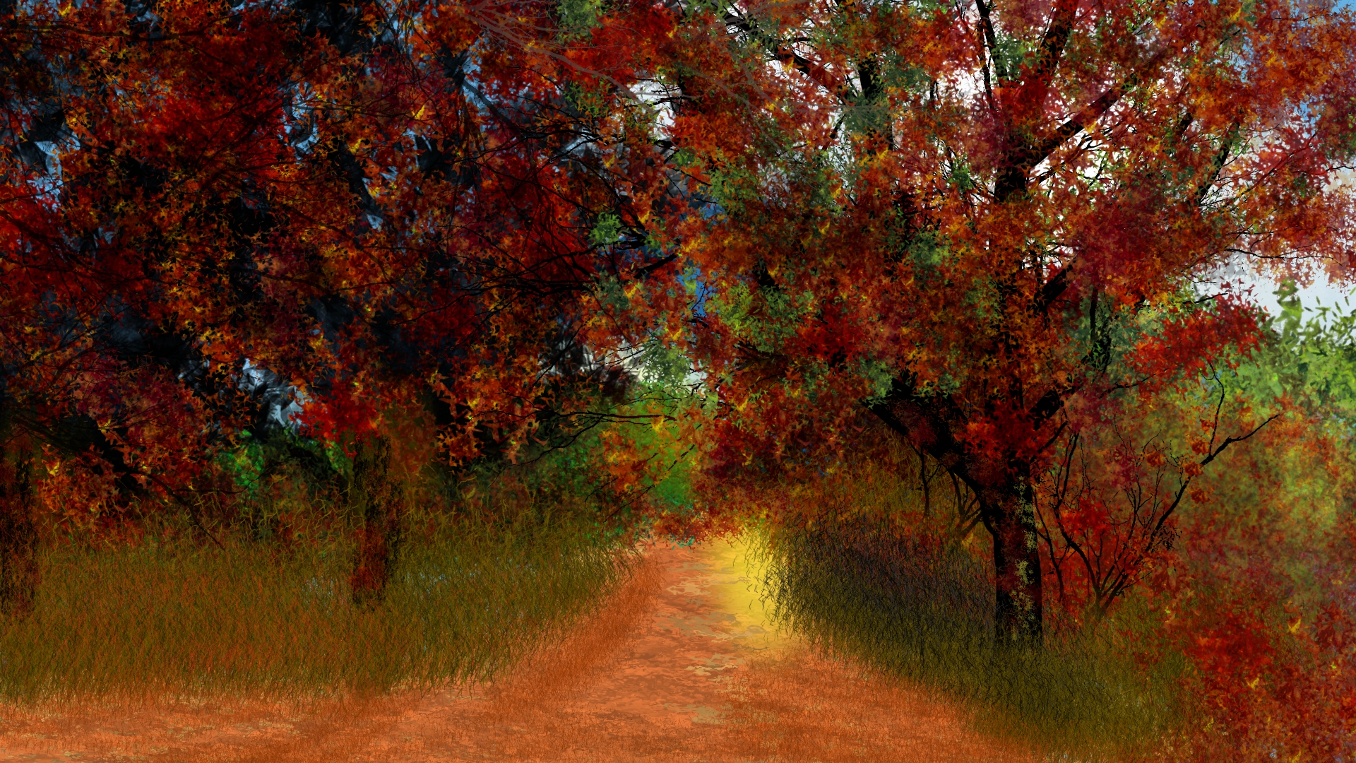 Digital Painting Nature Landscape Fall 1920x1080