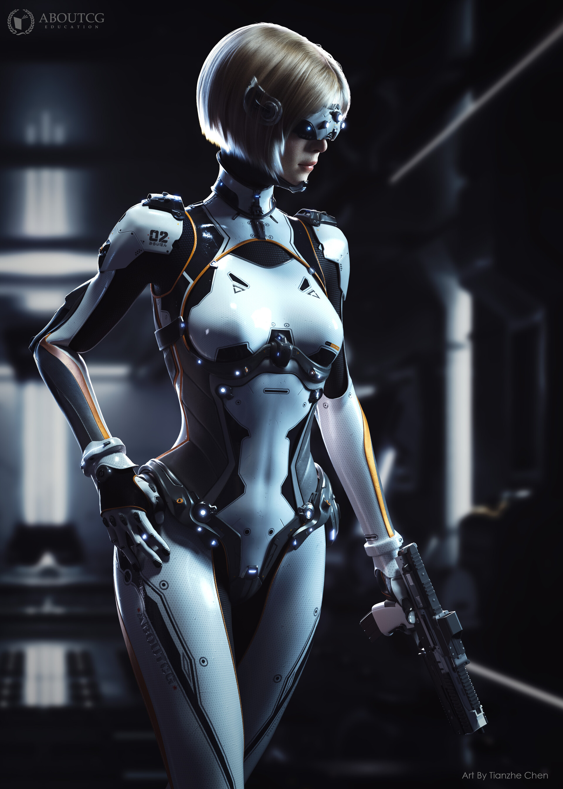 C Skydog Women Cyberpunk Gun Cyborg Girls With Guns Short Hair Portrait Display Digital Art ArtStati 1920x2688