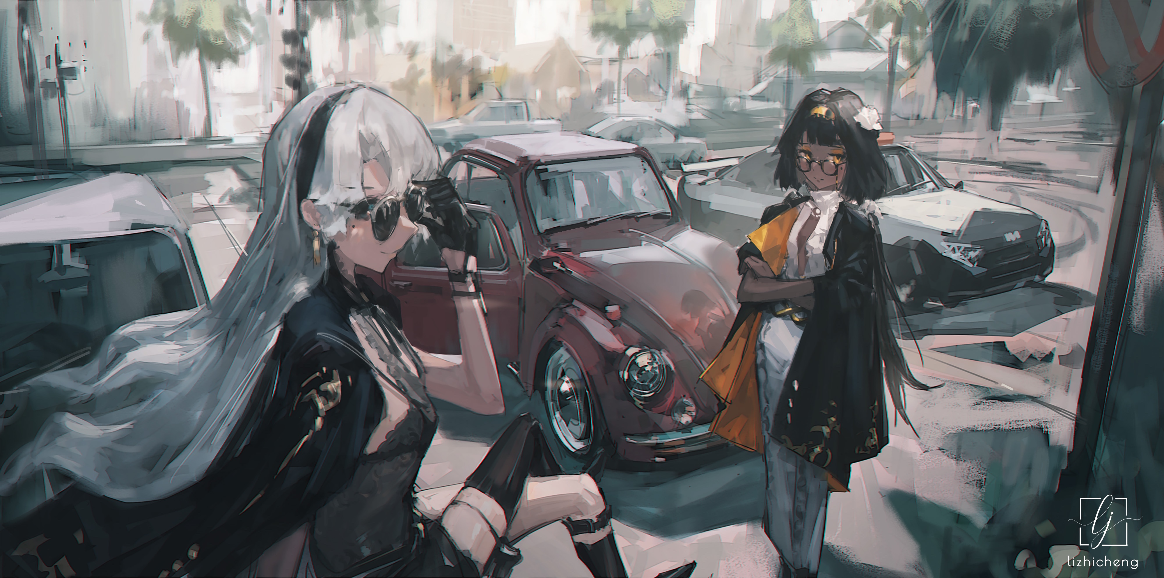 Anime Girls Women With Cars Red Cap Zygo 4000x1986