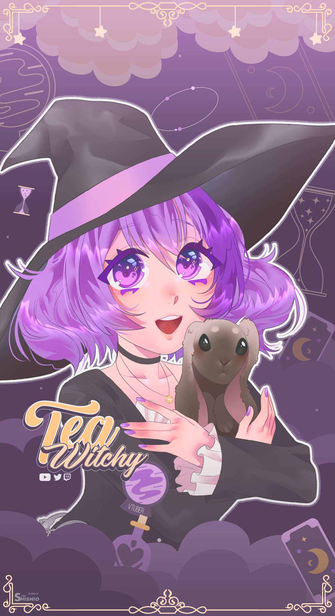 Virtual Youtuber VStreamer Anime Girls Purple Background Witch Minimalism 1113x2048