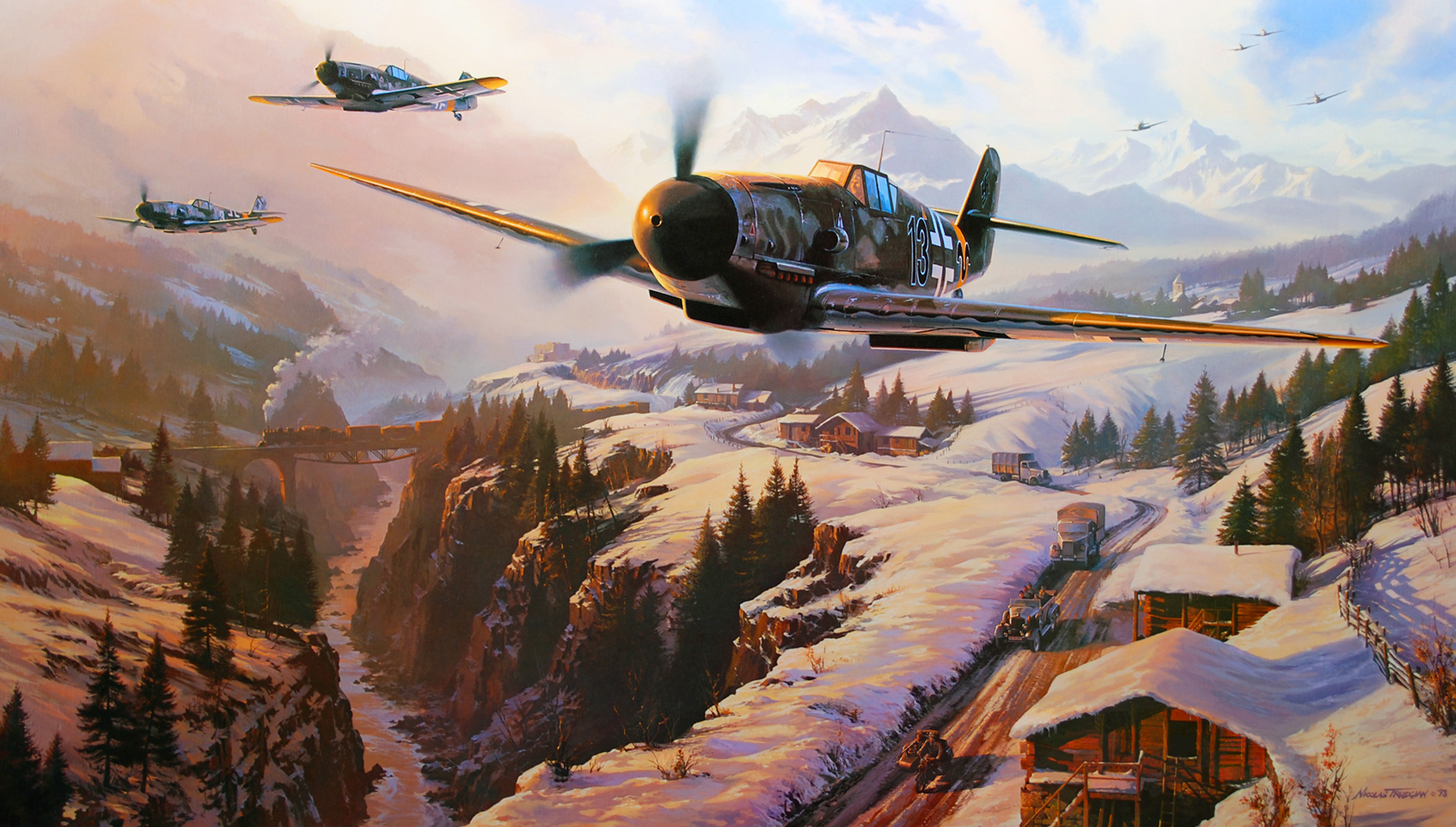World War Ii Airplane Painting Messerschmitt Bf 109 2823x1603