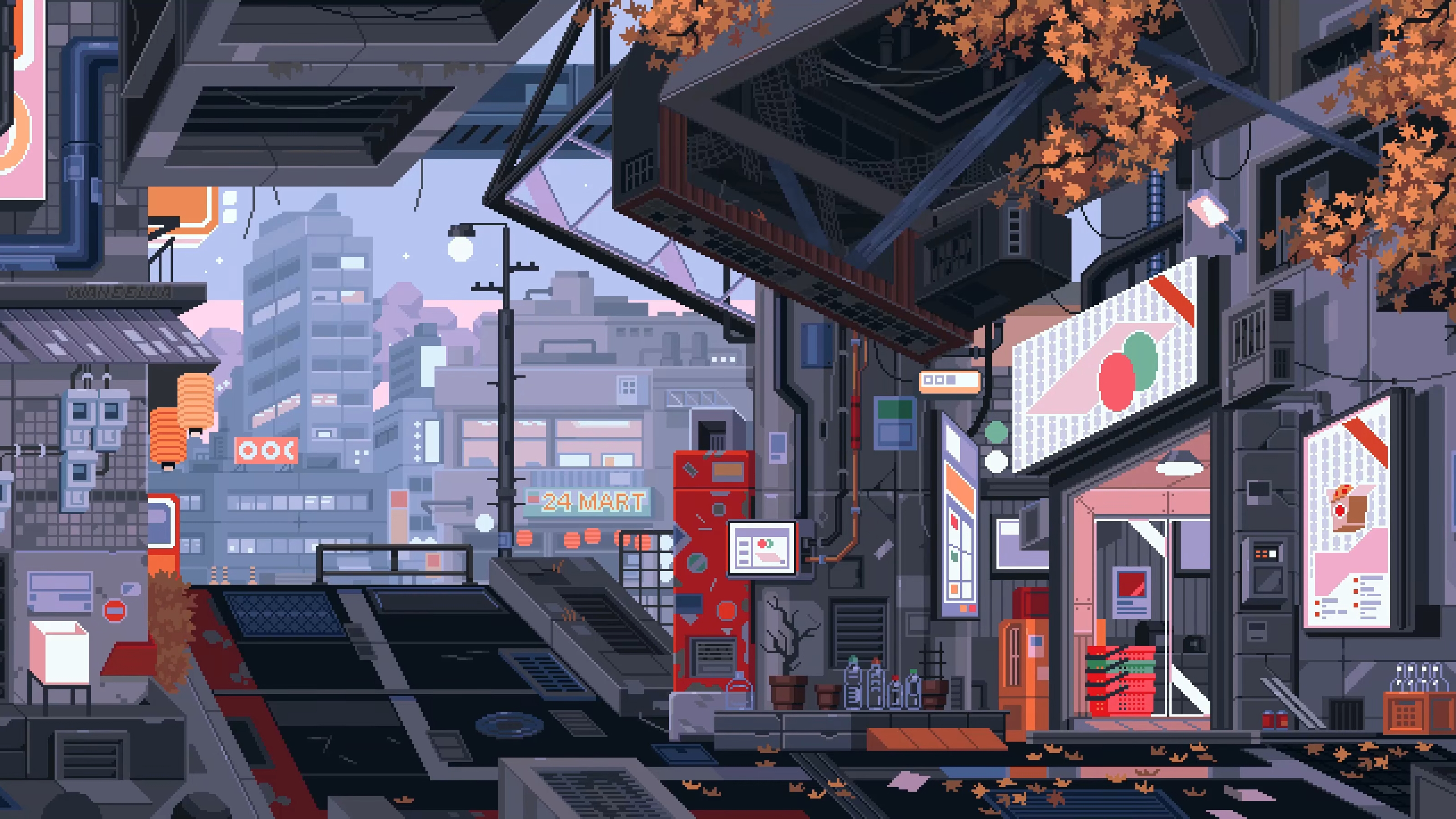 Waneella Pixel Art City Cyberpunk 3200x1800