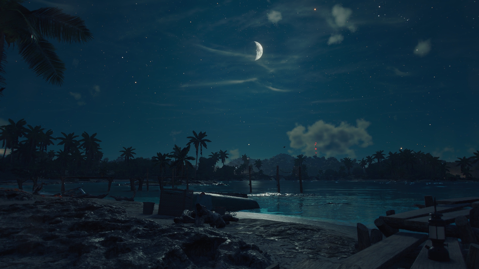 Far Cry 6 Video Games Night Moon Palm Trees 1920x1080