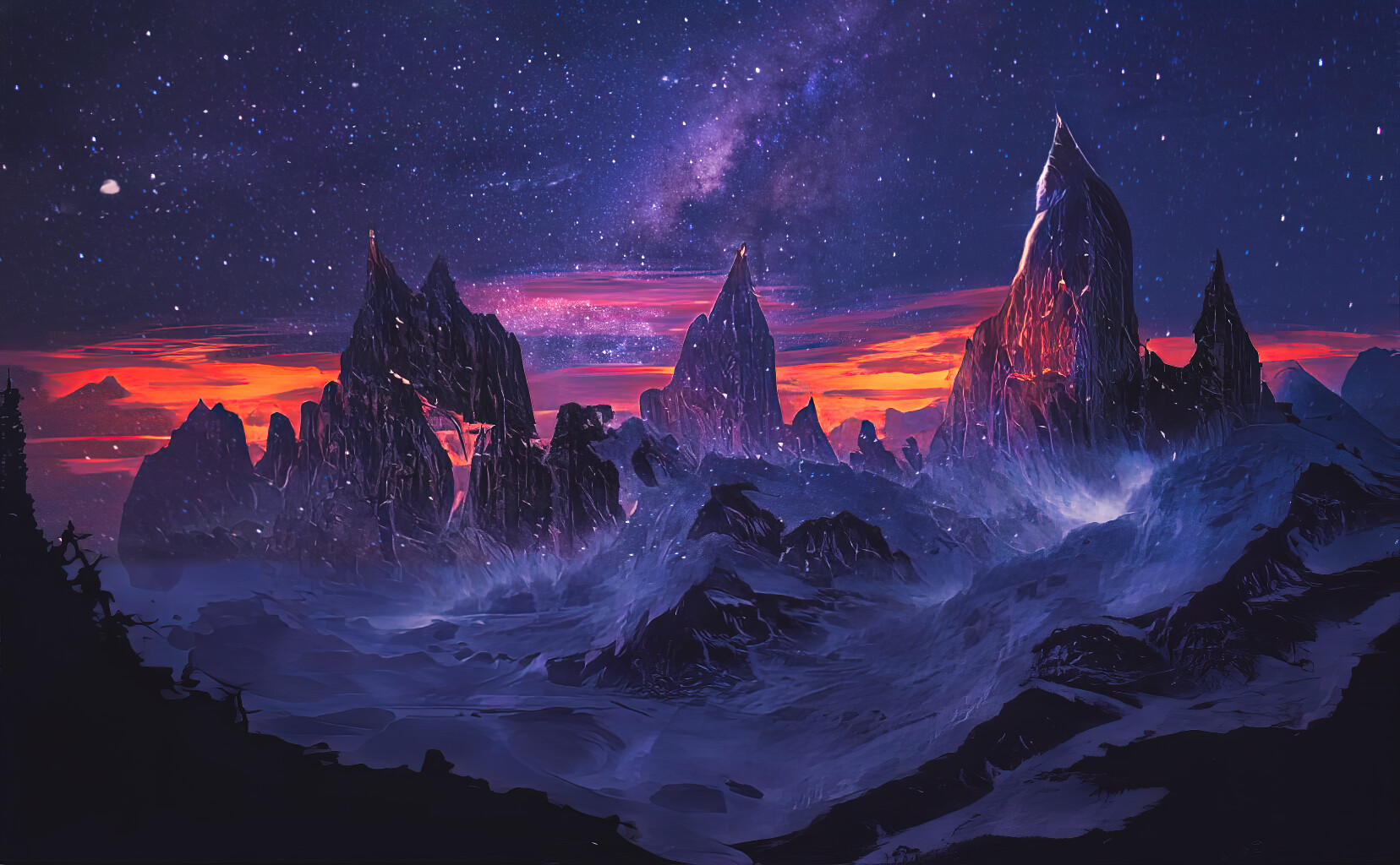 Artwork Digital Art Mountains Night Stars 1656x1024
